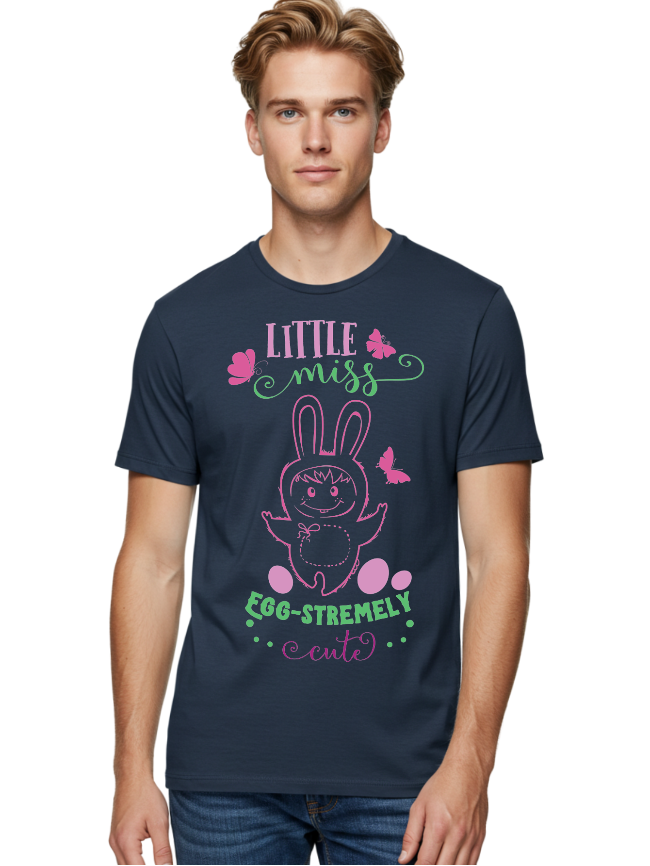 Little-Egg-Stra-Cute Men'S Graphic Tee, 100% Cotton, Comfortable Casual Summer Wear, Machine Washable, Easter Bunny, Cute Cartoon Character, Eggs-Travagant Design, Easter Eggs, Pastel Colors, Whimsical Illustration, Bunny Love, Spring Theme, Aac953 10