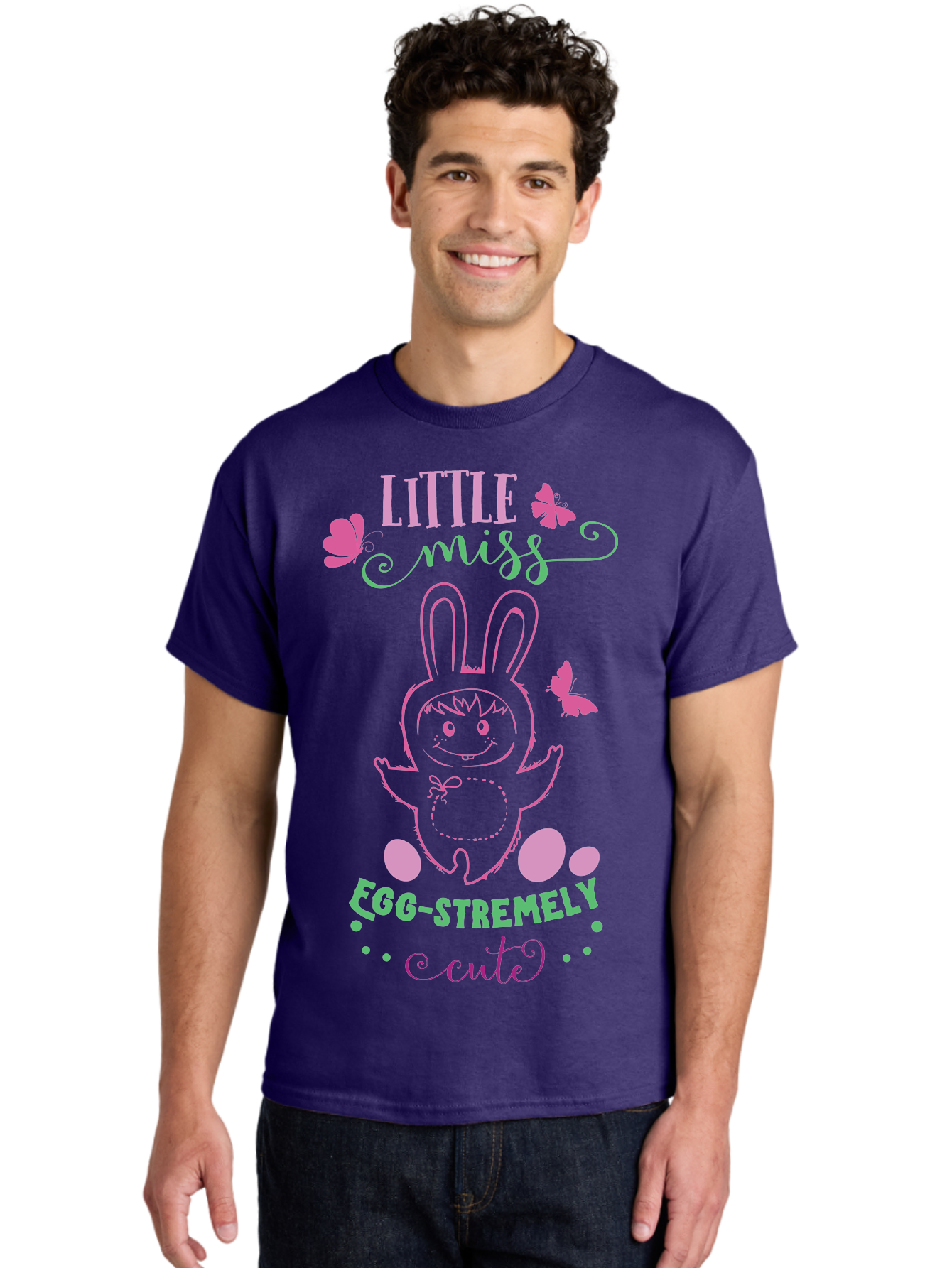 Little-Egg-Stra-Cute Men'S Graphic Tee, 100% Cotton, Comfortable Casual Summer Wear, Machine Washable, Easter Bunny, Cute Cartoon Character, Eggs-Travagant Design, Easter Eggs, Pastel Colors, Whimsical Illustration, Bunny Love, Spring Theme, Aac953 26