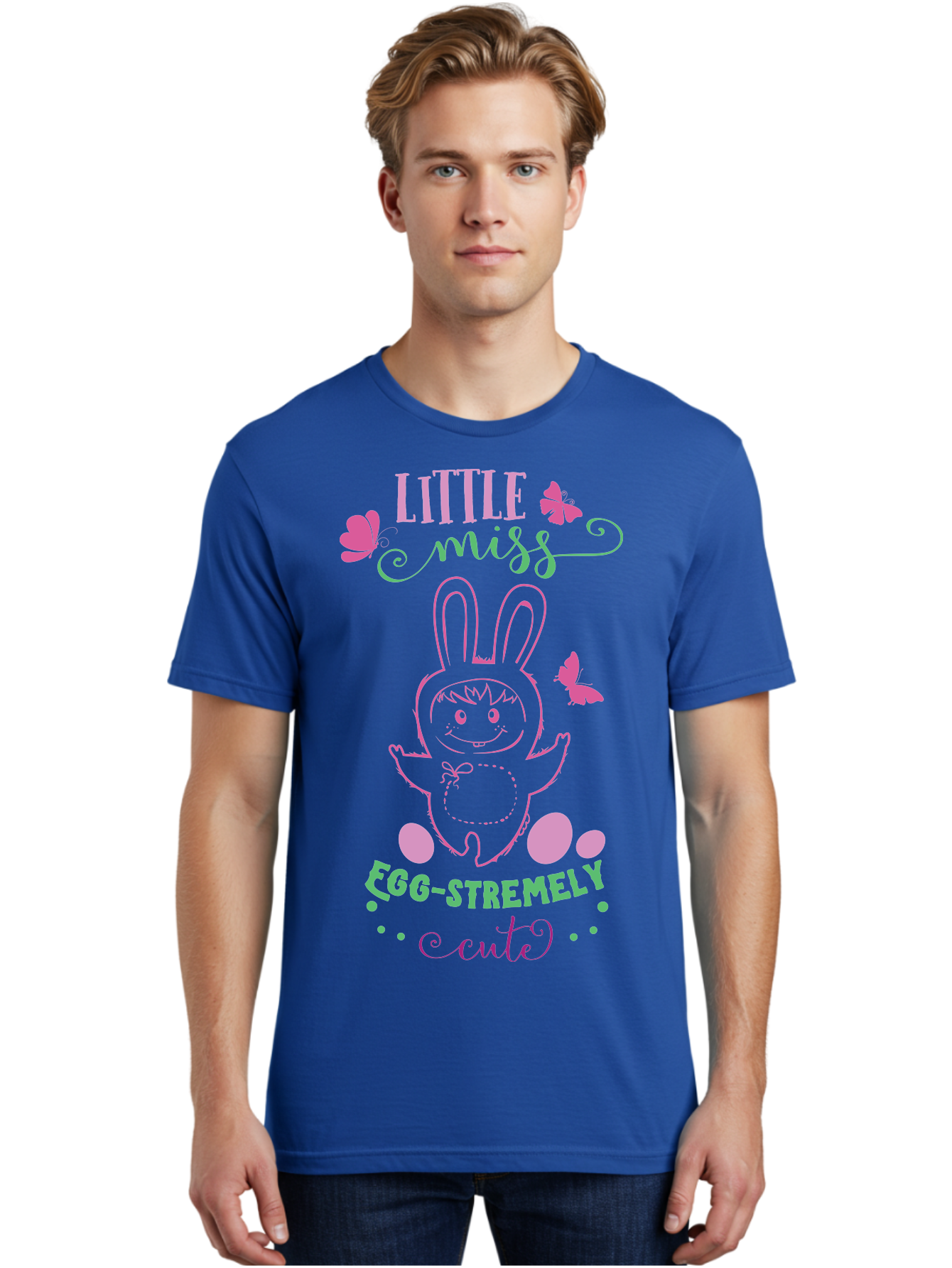 Little-Egg-Stra-Cute Men'S Graphic Tee, 100% Cotton, Comfortable Casual Summer Wear, Machine Washable, Easter Bunny, Cute Cartoon Character, Eggs-Travagant Design, Easter Eggs, Pastel Colors, Whimsical Illustration, Bunny Love, Spring Theme, Aac953 18