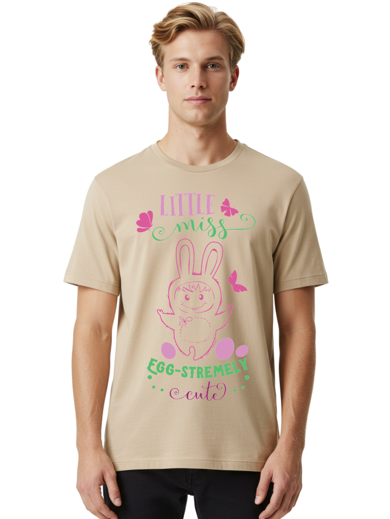 Little-Egg-Stra-Cute Men'S Graphic Tee, 100% Cotton, Comfortable Casual Summer Wear, Machine Washable, Easter Bunny, Cute Cartoon Character, Eggs-Travagant Design, Easter Eggs, Pastel Colors, Whimsical Illustration, Bunny Love, Spring Theme, Aac953 22