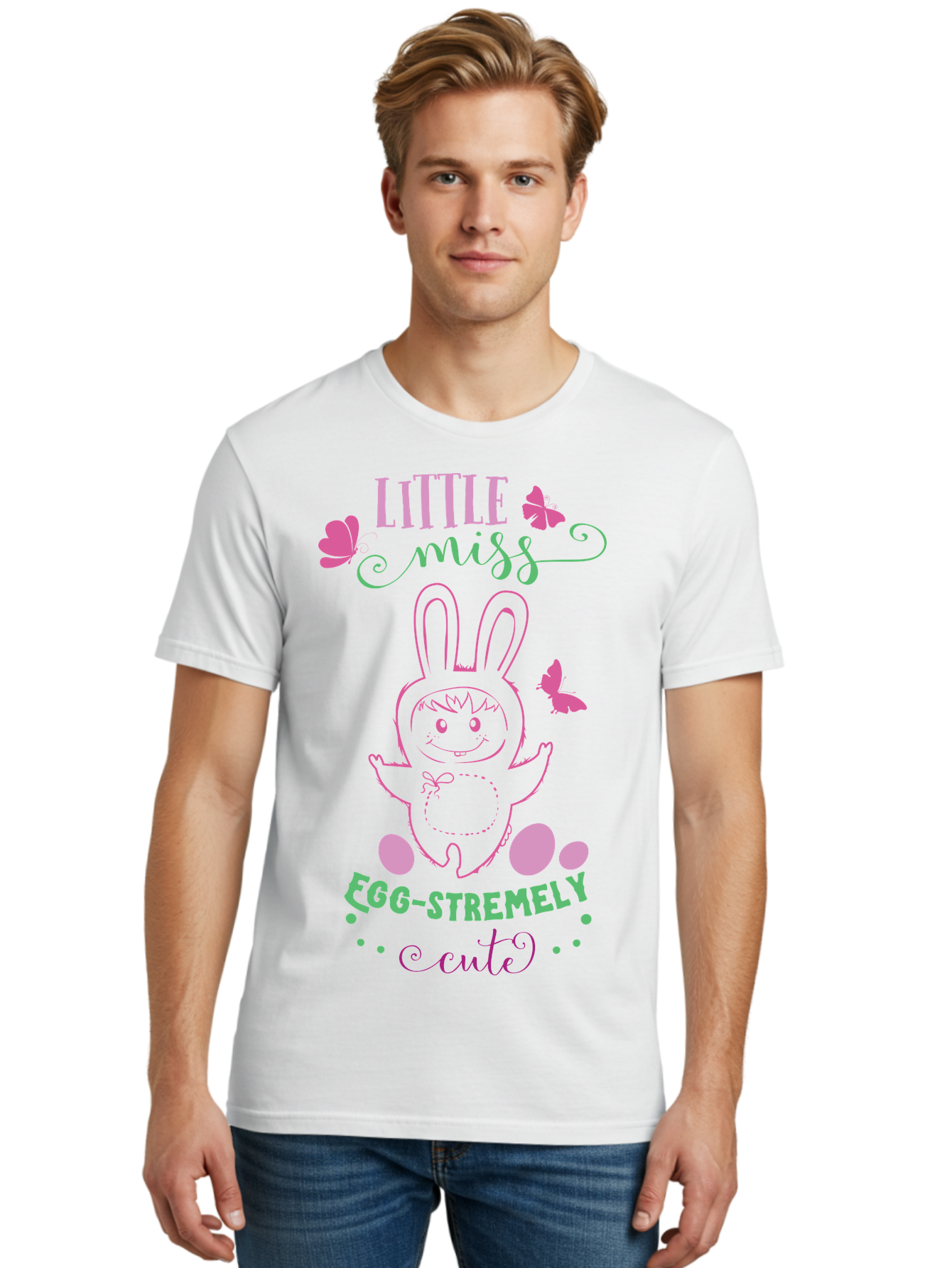 Little-Egg-Stra-Cute Men'S Graphic Tee, 100% Cotton, Comfortable Casual Summer Wear, Machine Washable, Easter Bunny, Cute Cartoon Character, Eggs-Travagant Design, Easter Eggs, Pastel Colors, Whimsical Illustration, Bunny Love, Spring Theme, Aac953 28