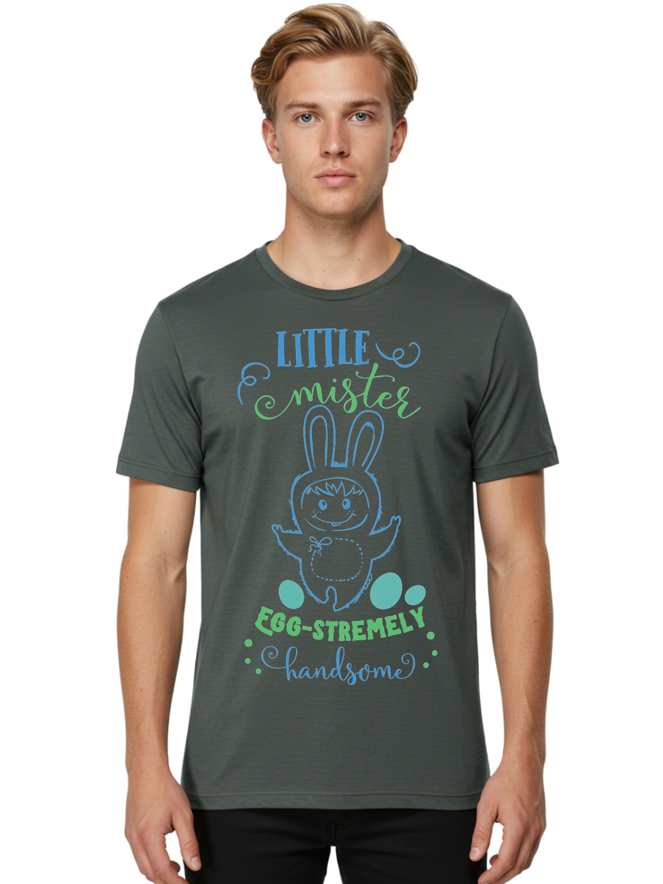 Little-Meepy-Egg-Stremely Men'S Graphic Tee, 100% Cotton, Comfortable Casual Summer Wear, Machine Washable, Easter Bunny, Cute Cartoon Character, Funny Bunny, Easter Eggs, Egg-Stremely Handsome, Little Bunny, Adorable Design, Bunny Love, Aac955 24