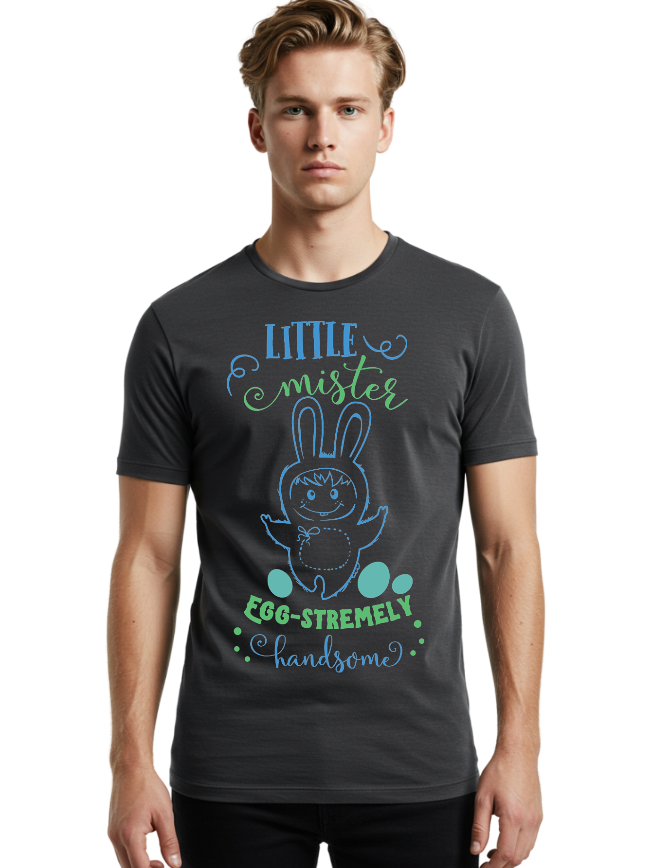 Little-Meepy-Egg-Stremely Men'S Graphic Tee, 100% Cotton, Comfortable Casual Summer Wear, Machine Washable, Easter Bunny, Cute Cartoon Character, Funny Bunny, Easter Eggs, Egg-Stremely Handsome, Little Bunny, Adorable Design, Bunny Love, Aac955 2