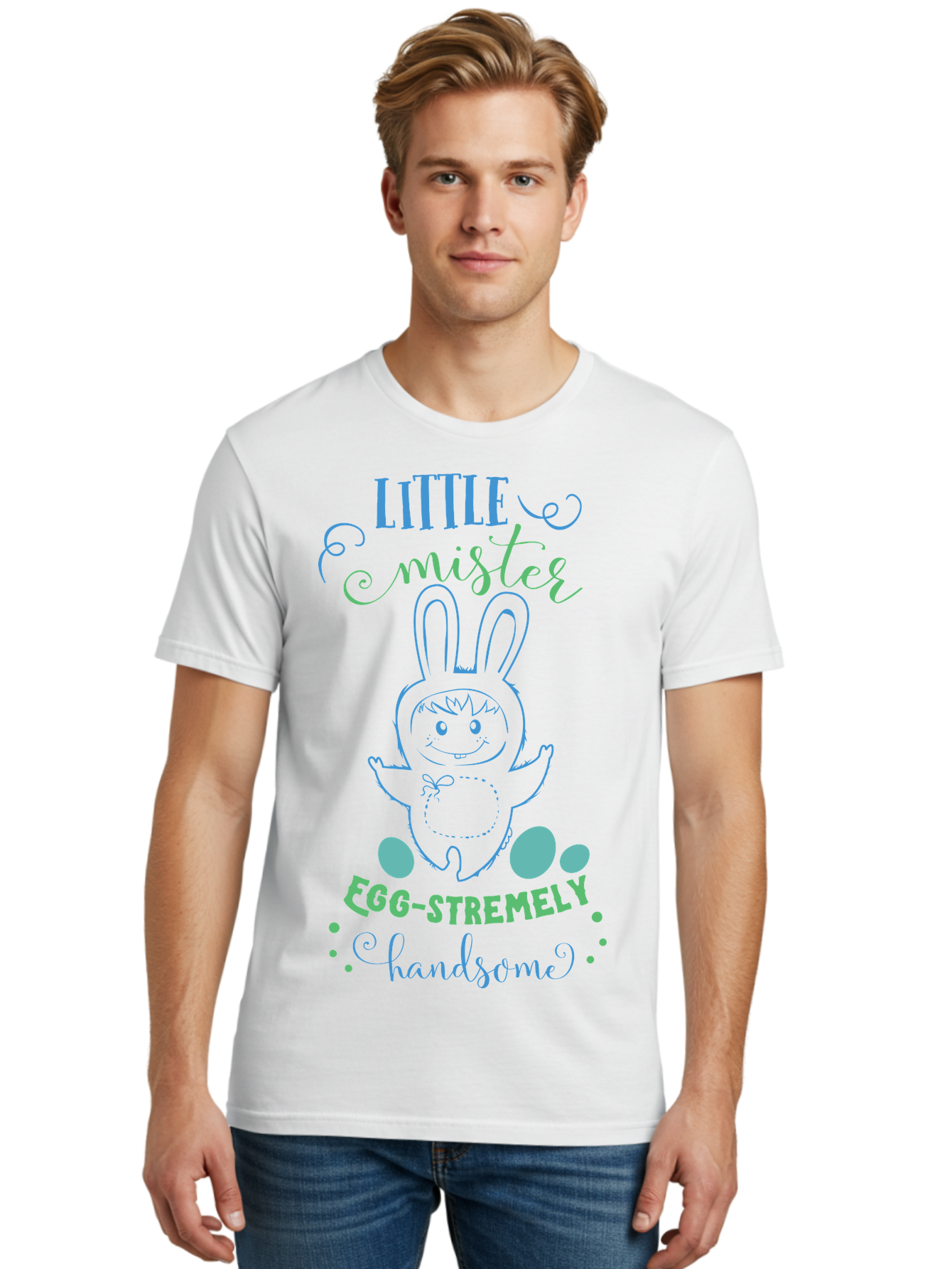 Little-Meepy-Egg-Stremely Men'S Graphic Tee, 100% Cotton, Comfortable Casual Summer Wear, Machine Washable, Easter Bunny, Cute Cartoon Character, Funny Bunny, Easter Eggs, Egg-Stremely Handsome, Little Bunny, Adorable Design, Bunny Love, Aac955 8