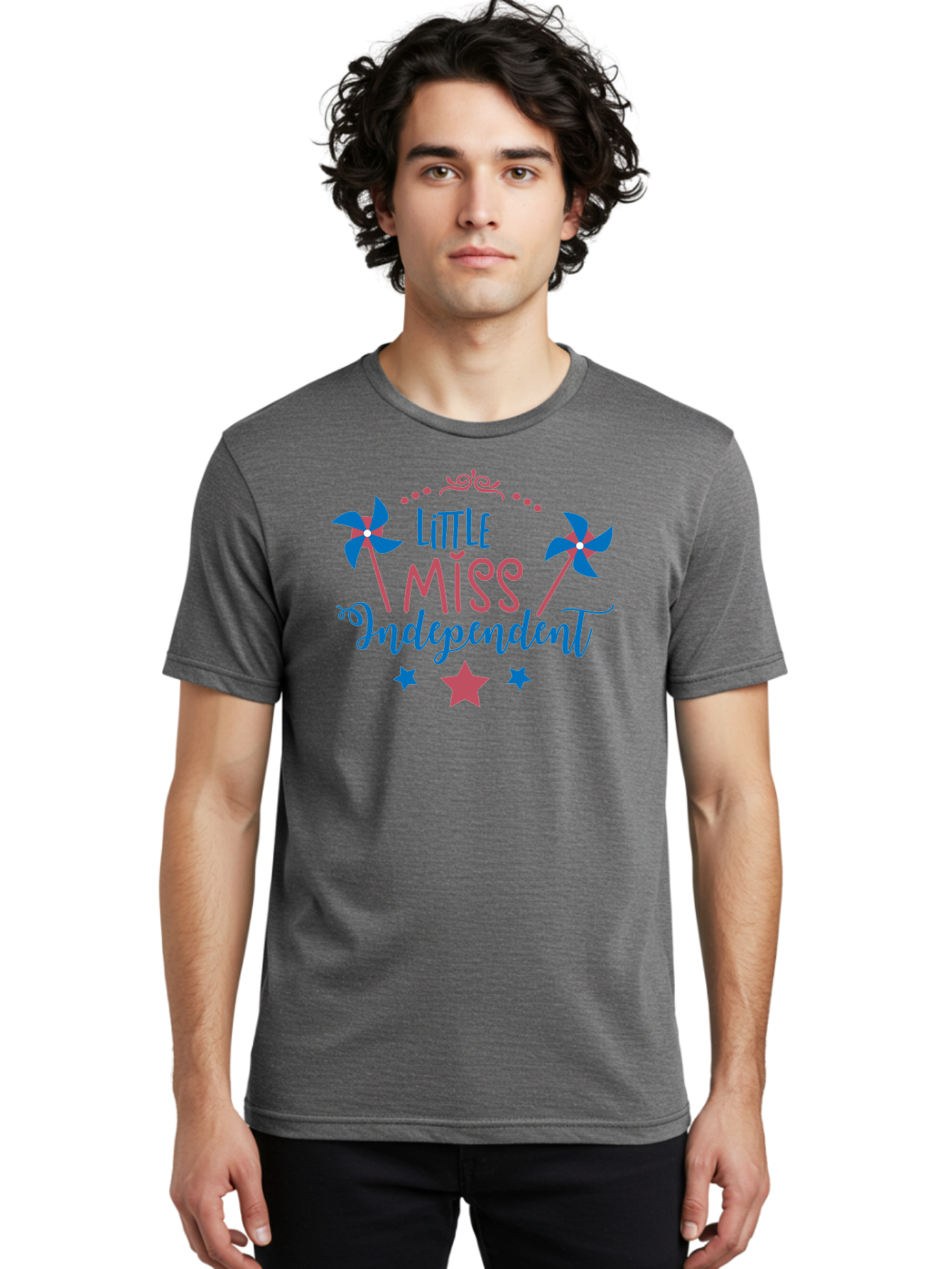 Little-Miss-Independent Men'S Graphic Tee, 100% Cotton, Comfortable Casual Summer Wear, Machine Washable, 4Th Of July, Independence Day, Little Miss Independent, Pinwheels, Stars, Patriotic Theme, Kids Design, Pink And Blue Colors, Aac957 6