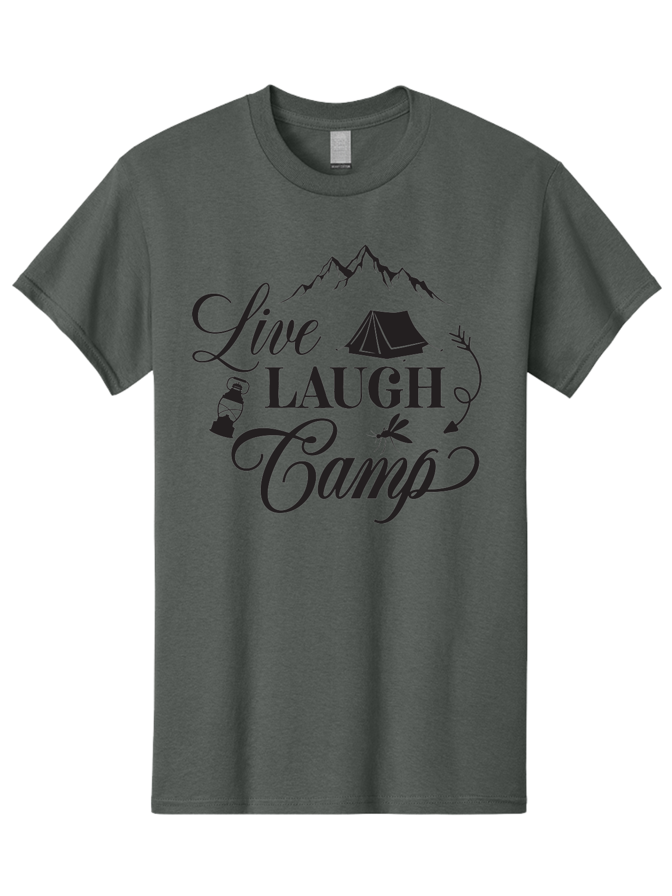 Live-Laugh-Camp Men'S Graphic Tee, 100% Cotton, Comfortable Casual Summer Wear, Machine Washable, Camping Adventure, Outdoor Fun, Tent, Mountains, Lantern, Mosquito, Campfire, Nature Escape, Wilderness Experience, Outdoor Recreation Aac961 23