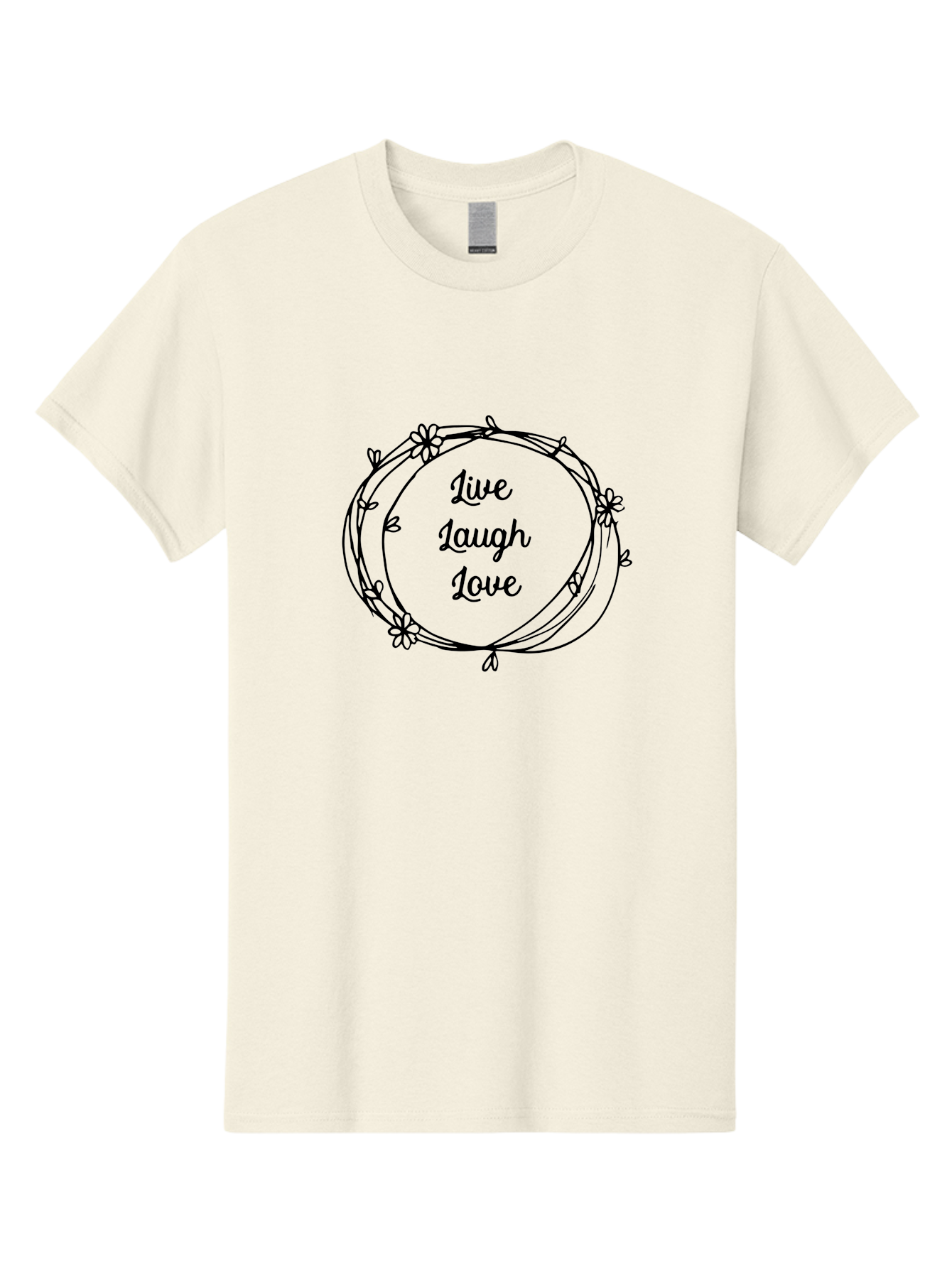 Live-Laugh-Love Men'S Graphic Tee, 100% Cotton, Comfortable Casual Summer Wear, Machine Washable, Inspirational Quote, Motivational Phrase, Floral Wreath, Black Illustration, Live Laugh Love, Positive Vibes, Happiness, Joy, Love, Aac962 19