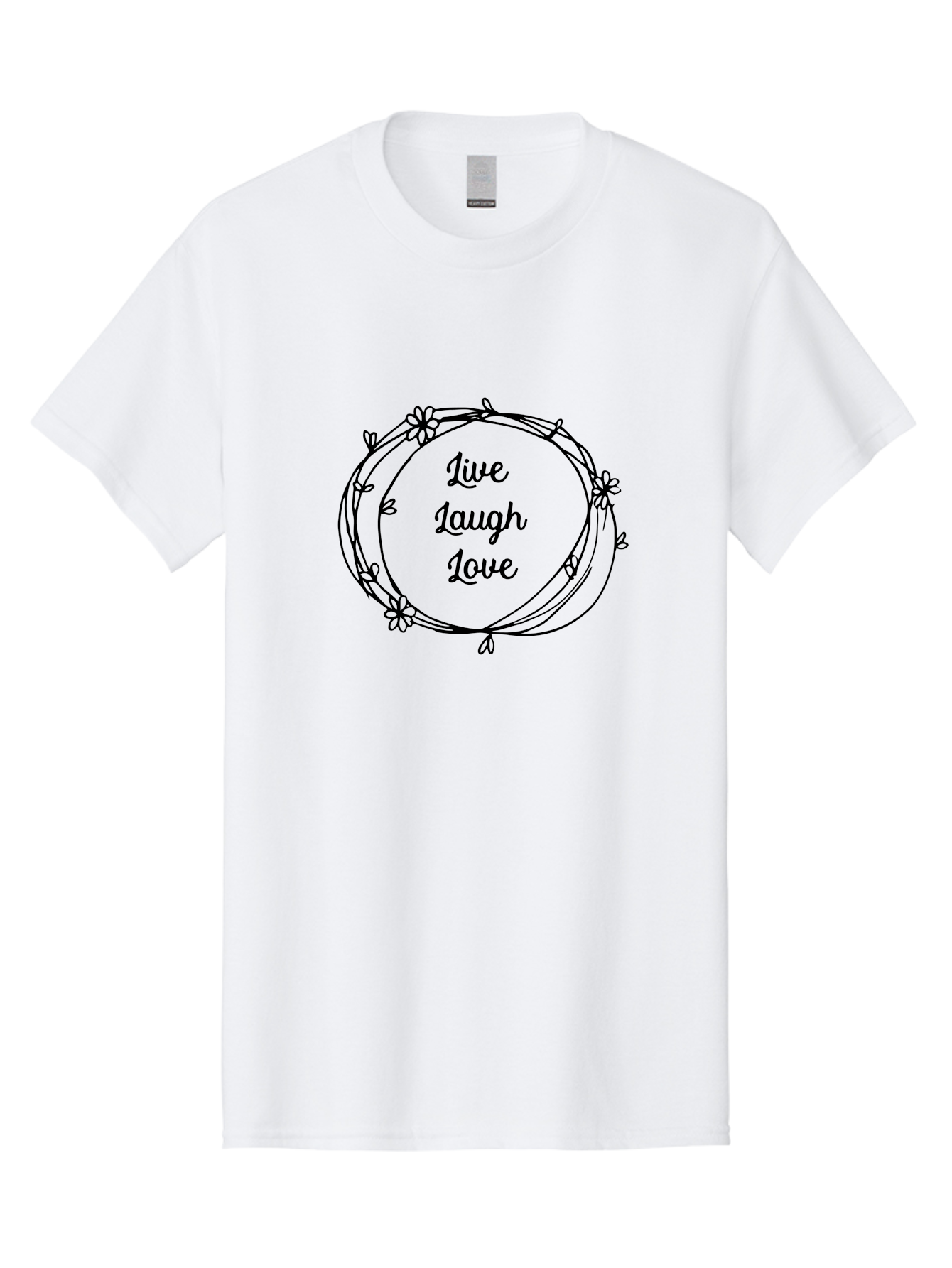 Live-Laugh-Love Men'S Graphic Tee, 100% Cotton, Comfortable Casual Summer Wear, Machine Washable, Inspirational Quote, Motivational Phrase, Floral Wreath, Black Illustration, Live Laugh Love, Positive Vibes, Happiness, Joy, Love, Aac962 11