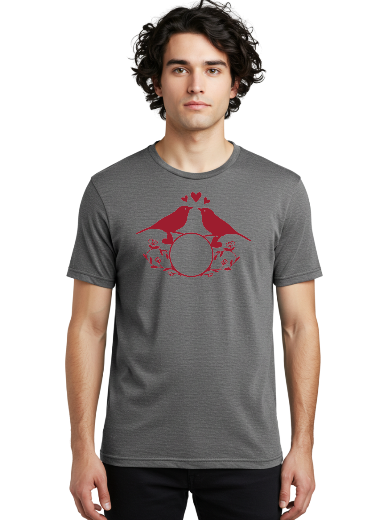 Love-Birds-1 Men'S Graphic Tee, 100% Cotton, Comfortable Casual Summer Wear, Machine Washable, Lovebirds Perched On Branch, Kissing, Surrounded By Hearts, Floral Wreath, Love Symbol, Romance, Tender Moment, Sweethearts, Couple Love Aac971 22