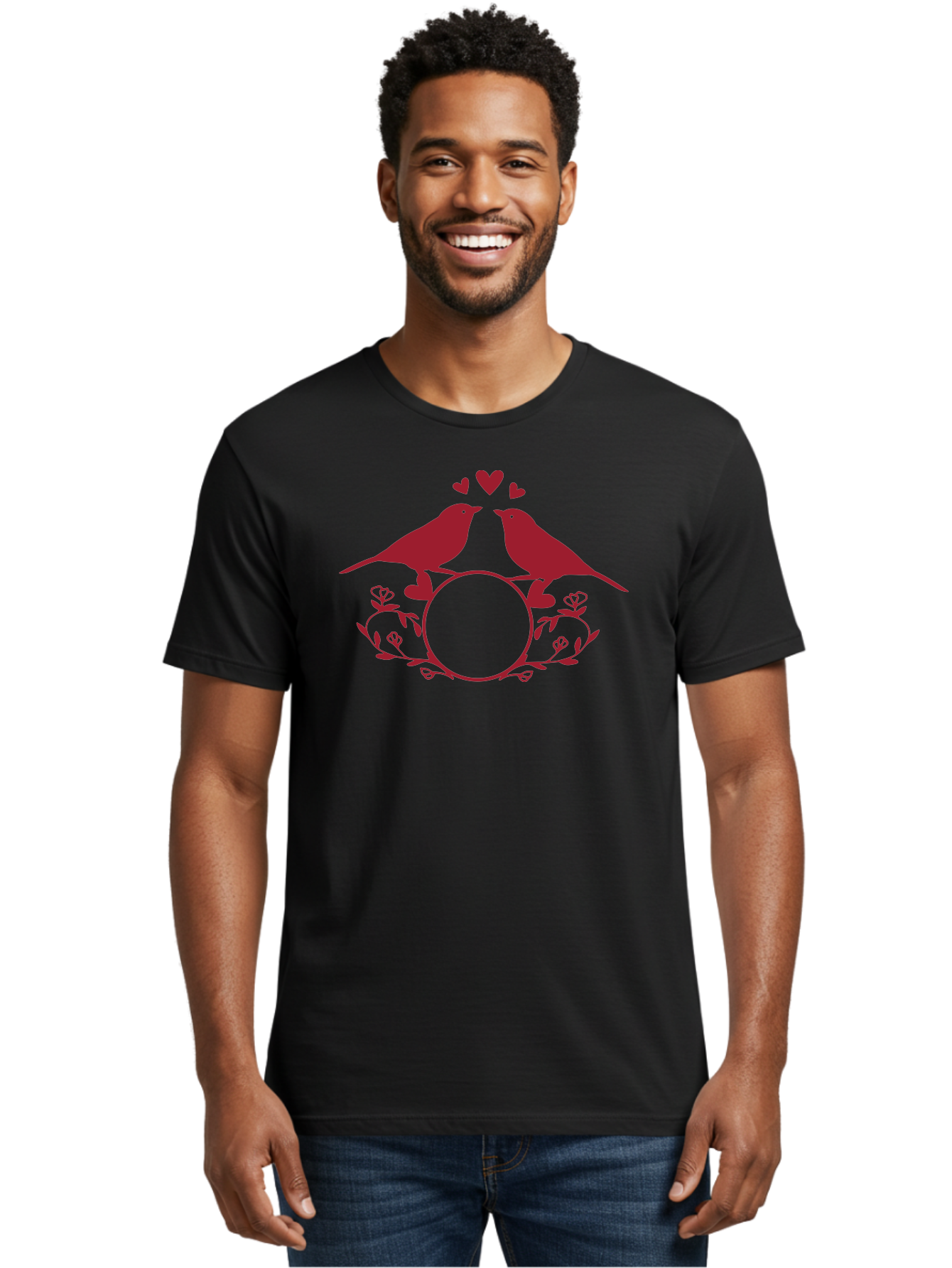 Love-Birds Men'S Graphic Tee, 100% Cotton, Comfortable Casual Summer Wear, Machine Washable, Love Birds Kissing, Heart Shaped Frame, Floral Design, Loving Couple, Romance, Love Birds Together, Tender Moment Aac972 22