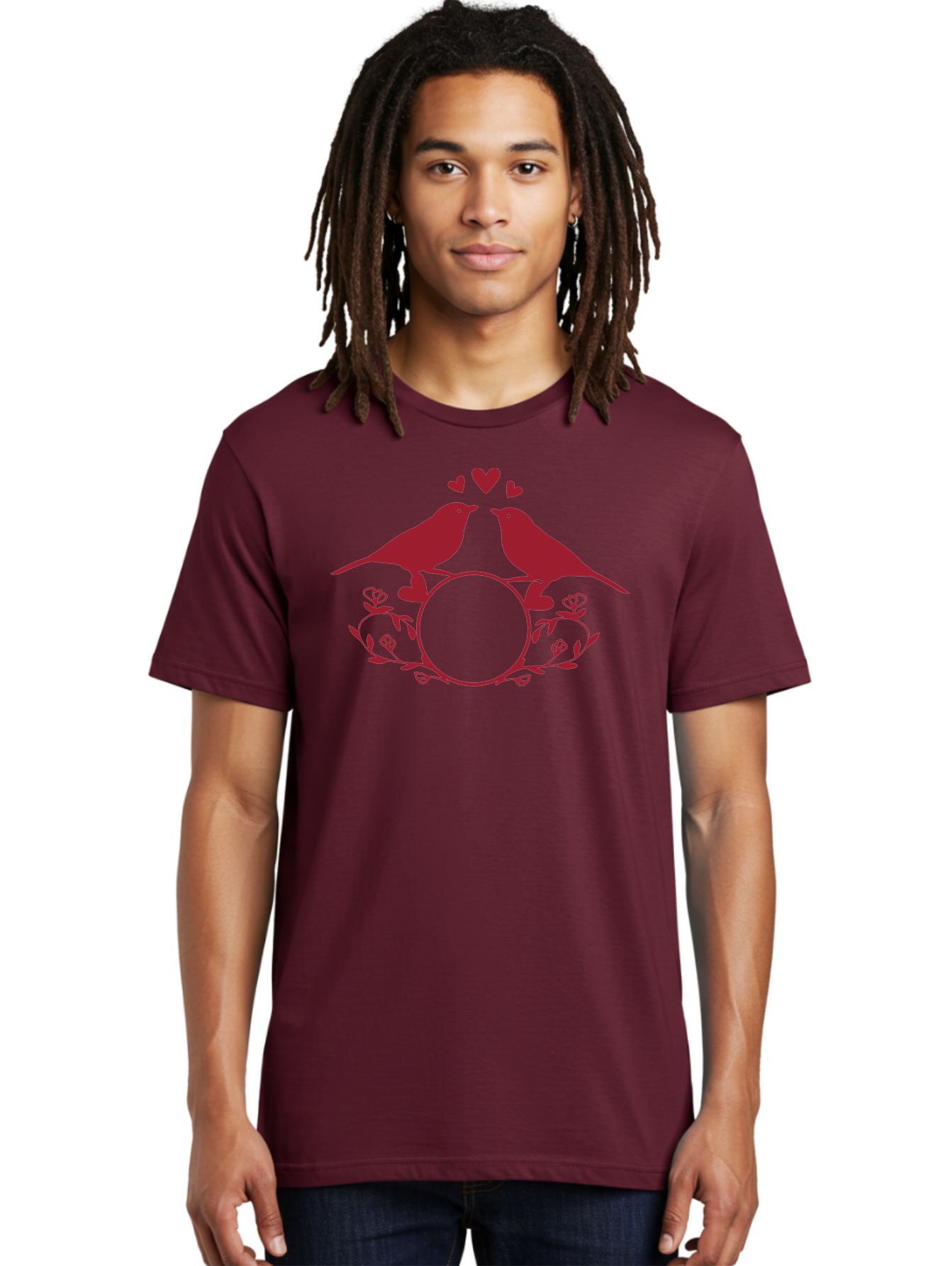 Love-Birds Men'S Graphic Tee, 100% Cotton, Comfortable Casual Summer Wear, Machine Washable, Love Birds Kissing, Heart Shaped Frame, Floral Design, Loving Couple, Romance, Love Birds Together, Tender Moment Aac972 18