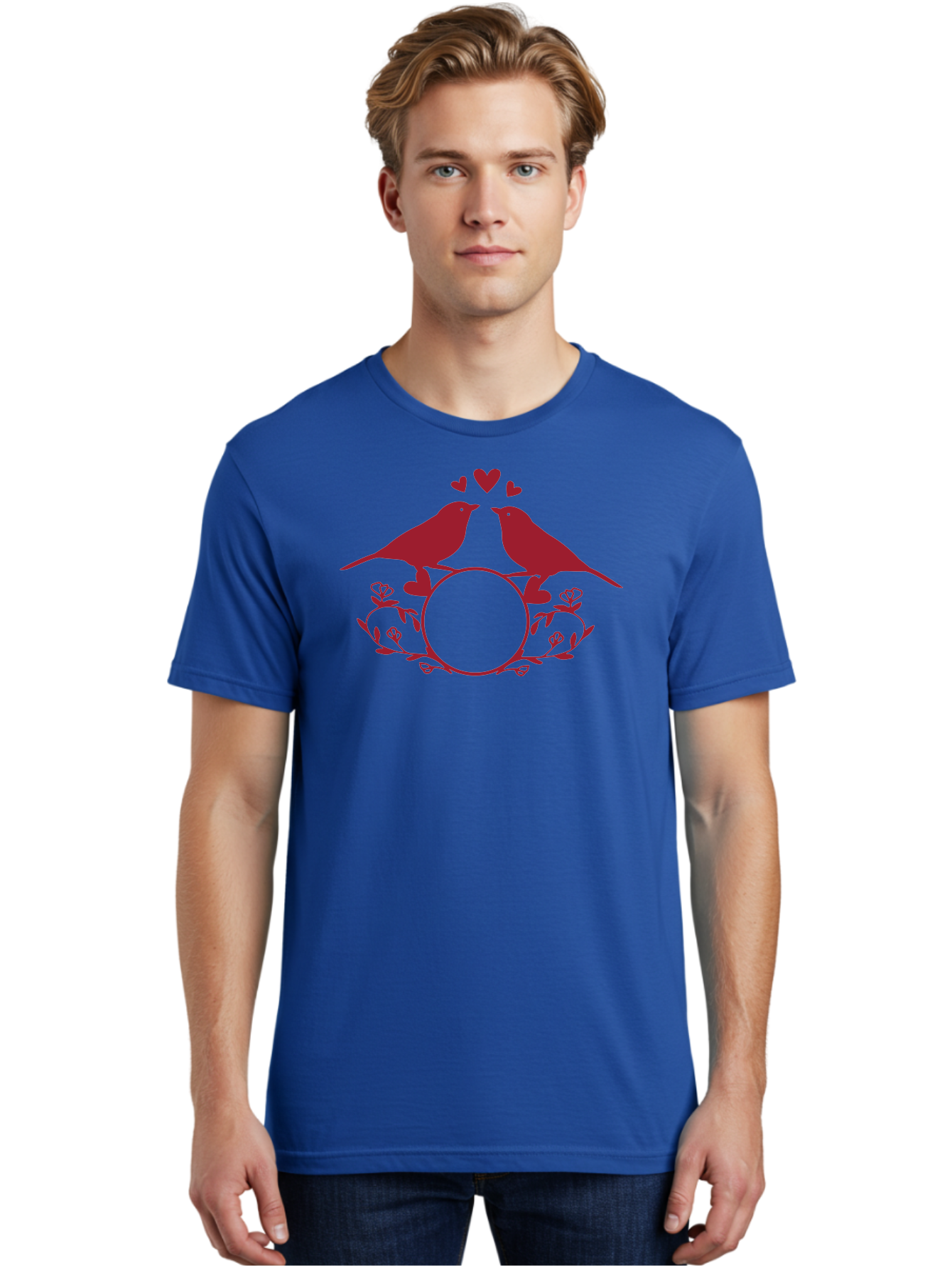 Love-Birds Men'S Graphic Tee, 100% Cotton, Comfortable Casual Summer Wear, Machine Washable, Love Birds Kissing, Heart Shaped Frame, Floral Design, Loving Couple, Romance, Love Birds Together, Tender Moment Aac972 14