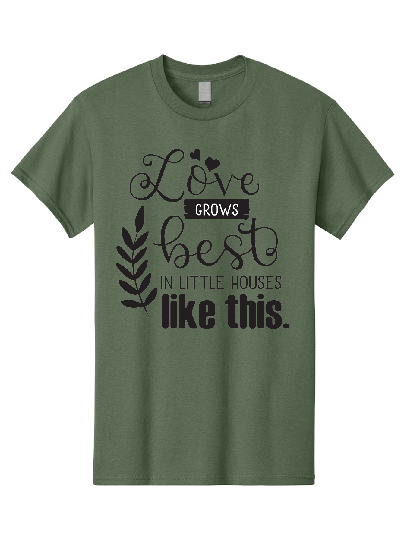 Love-Grows-Best Men'S Graphic Tee, 100% Cotton, Comfortable Casual Summer Wear, Machine Washable, Love Grows Best In Little Houses, Home Decor, Typography Art, Inspirational Quotes, Minimalist Design, Cozy Living, Leaf Motifs Aac973 19