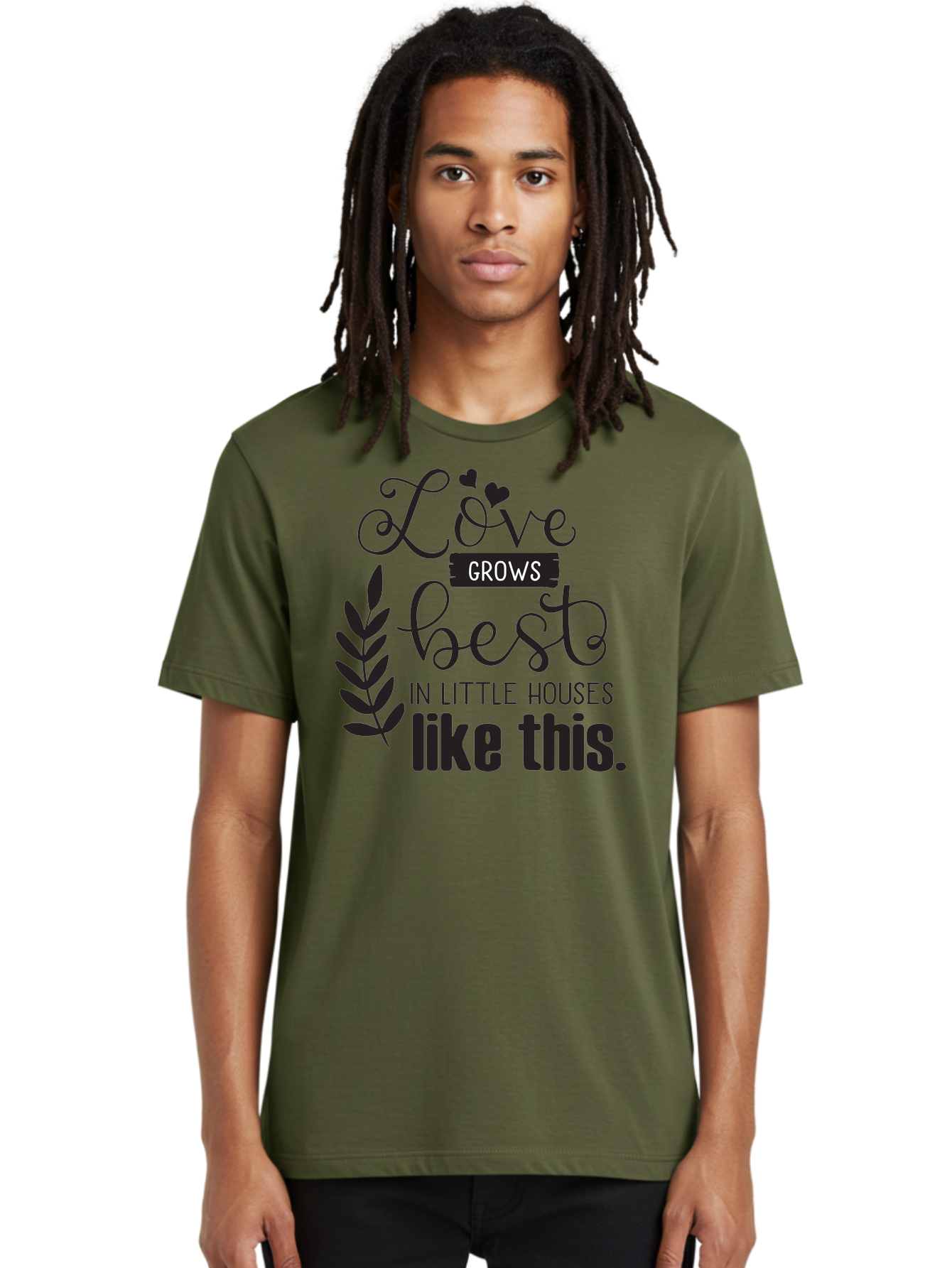 Love-Grows-Best Men'S Graphic Tee, 100% Cotton, Comfortable Casual Summer Wear, Machine Washable, Love Grows Best In Little Houses, Home Decor, Typography Art, Inspirational Quotes, Minimalist Design, Cozy Living, Leaf Motifs Aac973 20