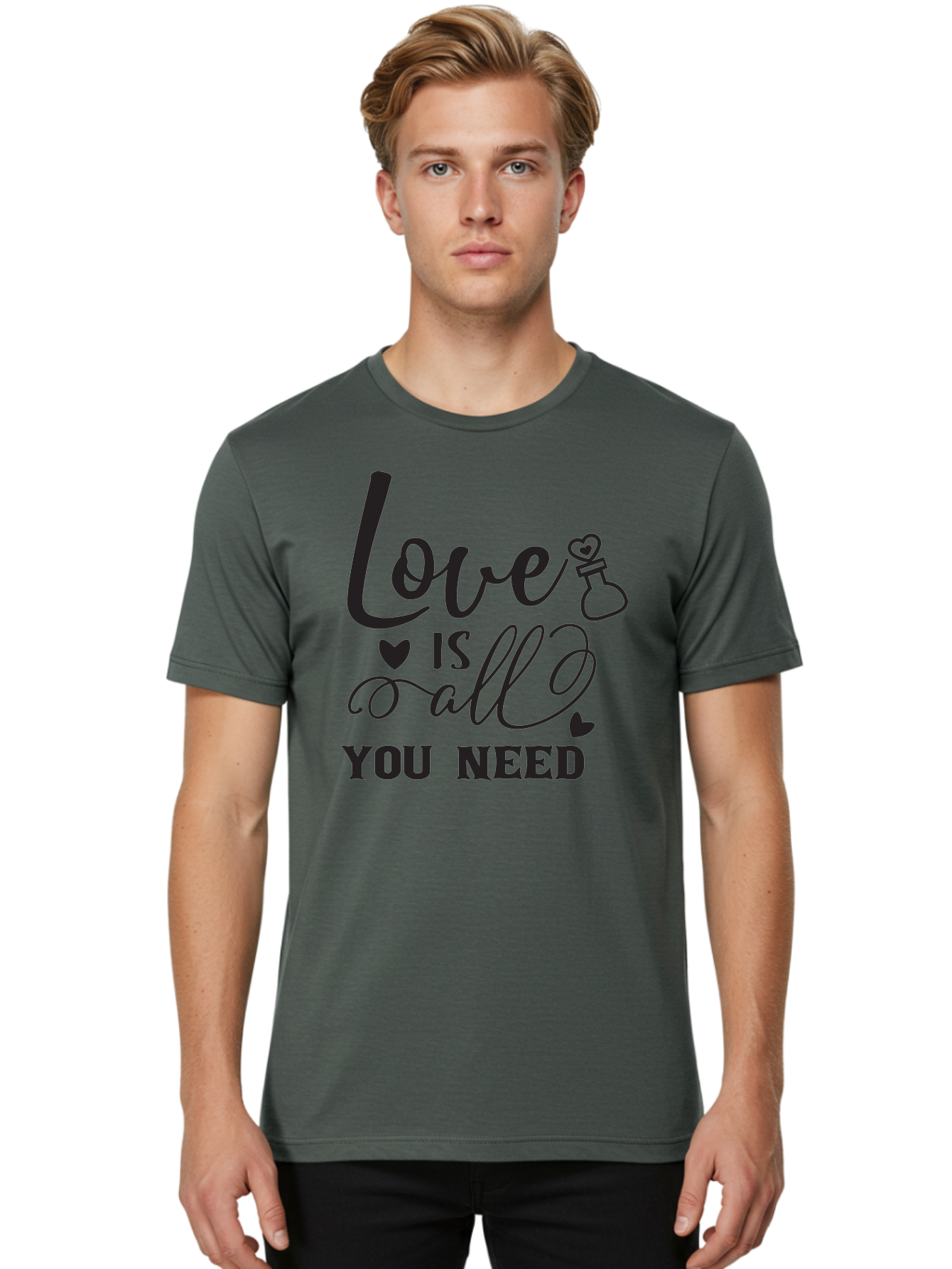 Love-Is-All-You-Need Men'S Graphic Tee, 100% Cotton, Comfortable Casual Summer Wear, Machine Washable, Love Quote, Inspirational Quote, Motivational Phrase, Heart Symbol, Love Potion, Romantic Message, Positive Affirmation, Aac975 4