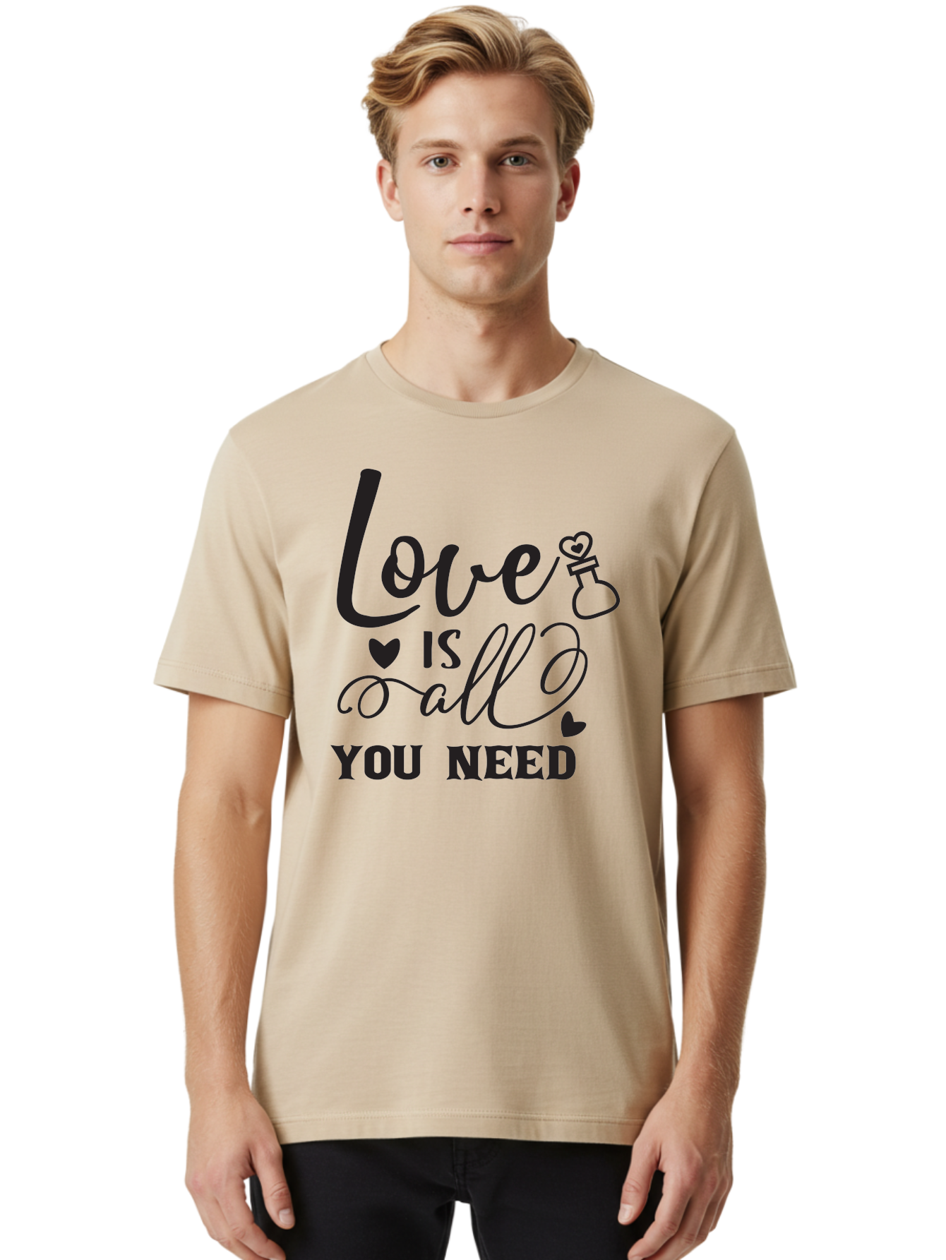 Love-Is-All-You-Need Men'S Graphic Tee, 100% Cotton, Comfortable Casual Summer Wear, Machine Washable, Love Quote, Inspirational Quote, Motivational Phrase, Heart Symbol, Love Potion, Romantic Message, Positive Affirmation, Aac975 26