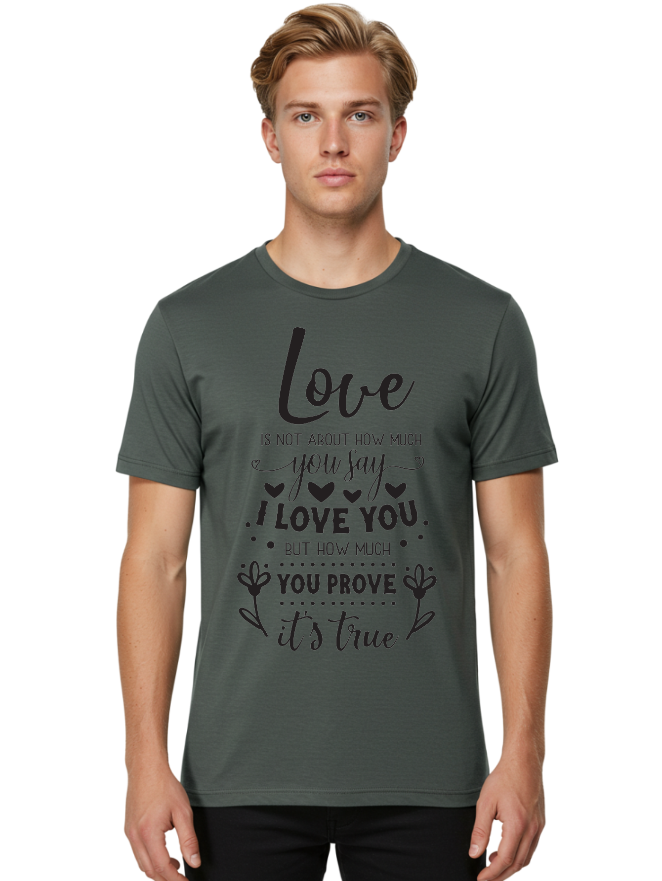 Love-Is-Not-About-How-Much-You-Say Men'S Graphic Tee, 100% Cotton, Comfortable Casual Summer Wear, Machine Washable, Love Quote, True Love, Relationship Goals, Romantic Quote, Heartfelt Message, I Love You, Prove Your Love, Love Is True Aac977 18