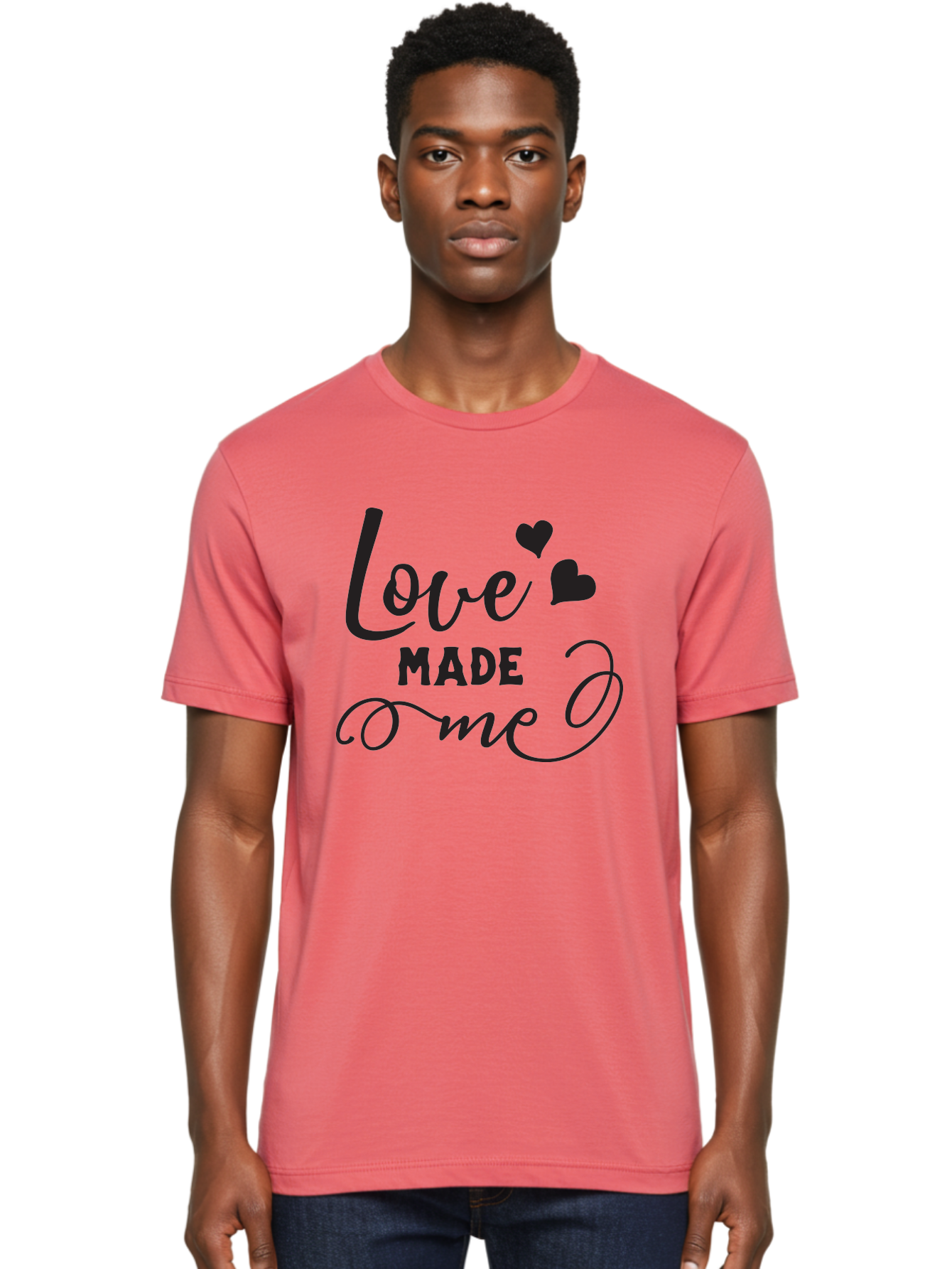 Love-Made-Me Men'S Graphic Tee, 100% Cotton, Comfortable Casual Summer Wear, Machine Washable, Love Quote, Heartwarming Phrase, Love Made Me, Inspirational Text, Black Text, Cursive Font, Heart Symbols, Love Message, Affectionate Words Aac979 28