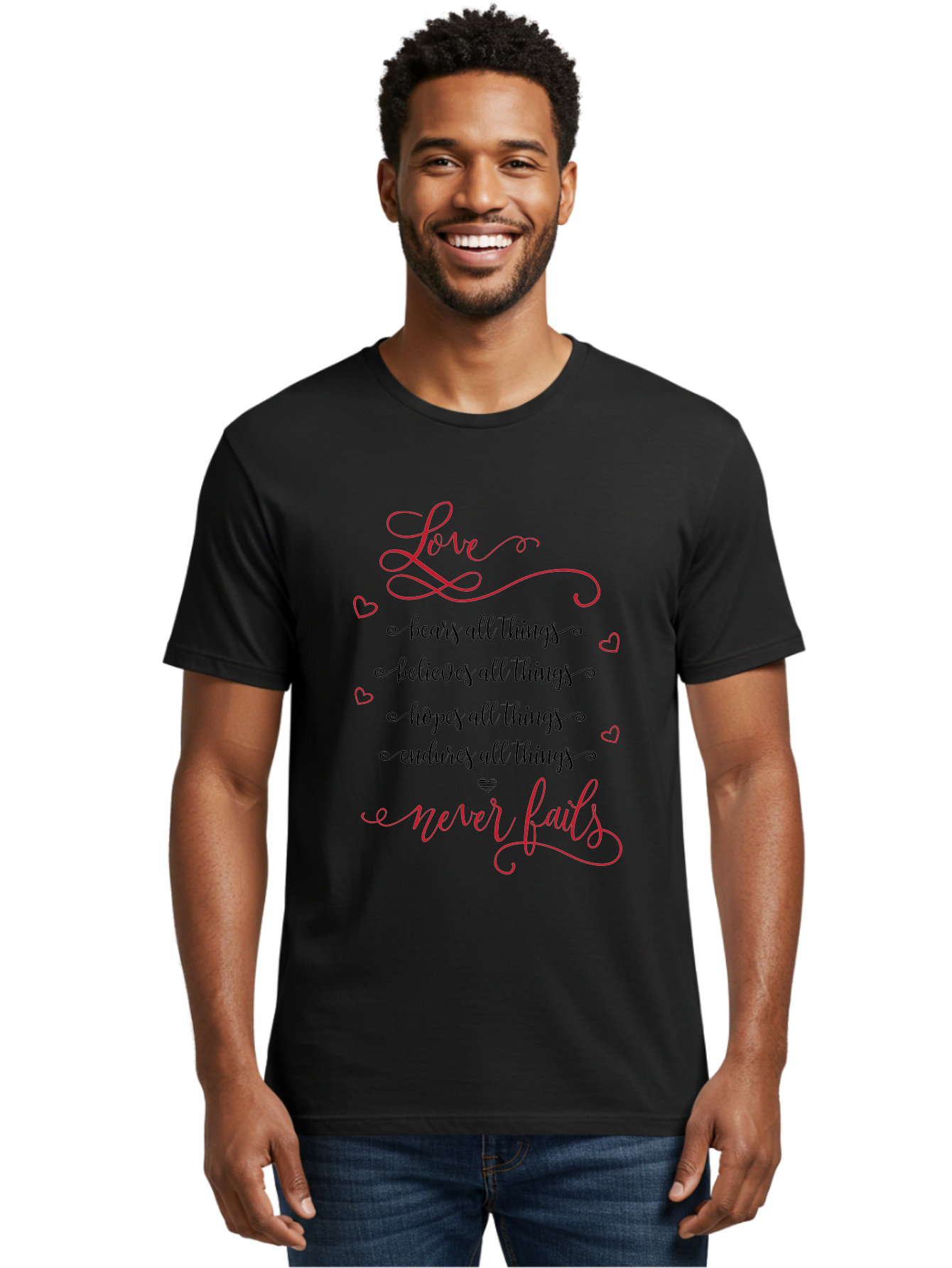 Love-Never-Fails Men'S Graphic Tee, 100% Cotton, Comfortable Casual Summer Wear, Machine Washable, Love Quote, Inspirational Quote, Positive Affirmation, Heartwarming Message, Faith, Hope, Charity, 1 Corinthians 13:8 Aac980 22