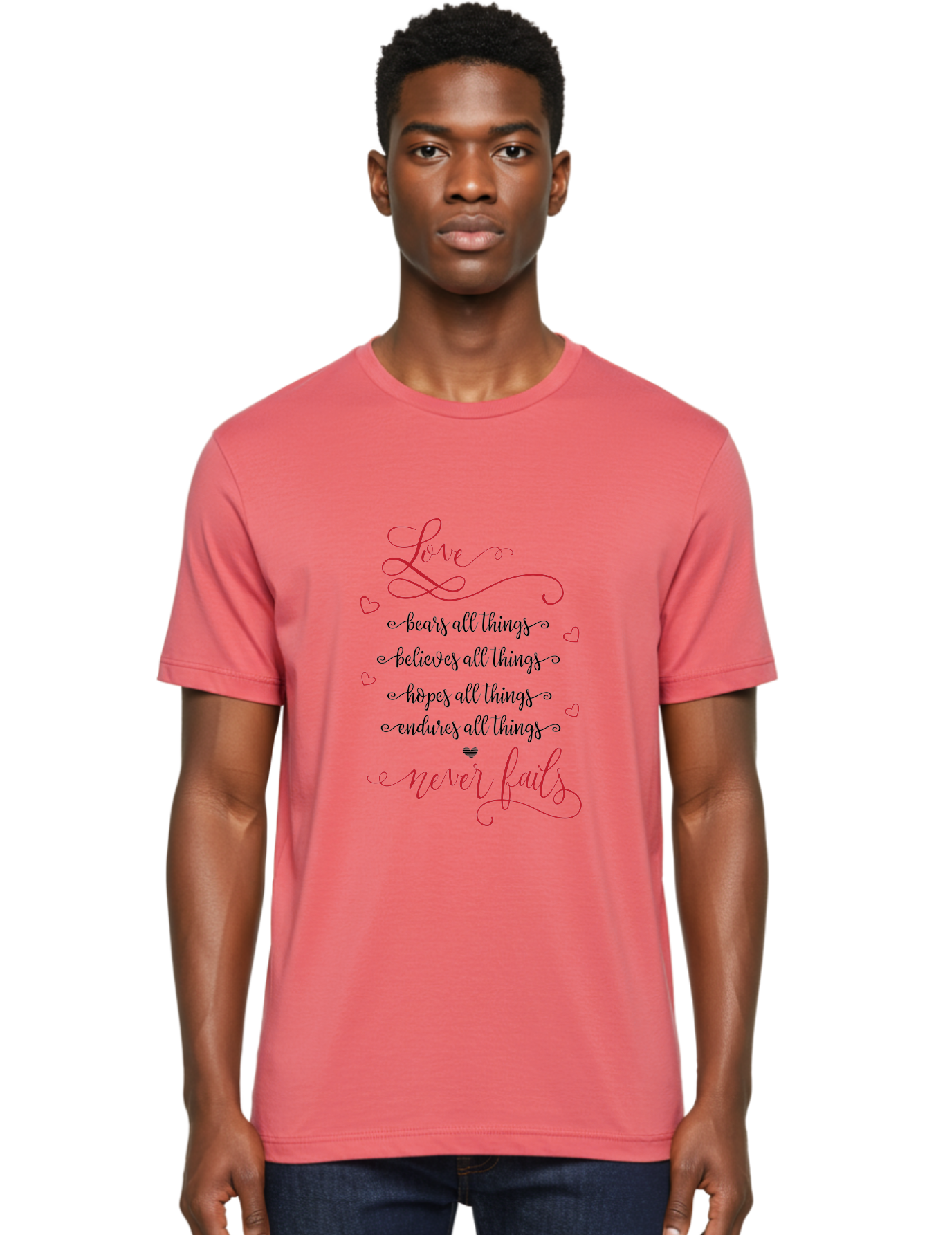 Love-Never-Fails Men'S Graphic Tee, 100% Cotton, Comfortable Casual Summer Wear, Machine Washable, Love Quote, Inspirational Quote, Positive Affirmation, Heartwarming Message, Faith, Hope, Charity, 1 Corinthians 13:8 Aac980 14