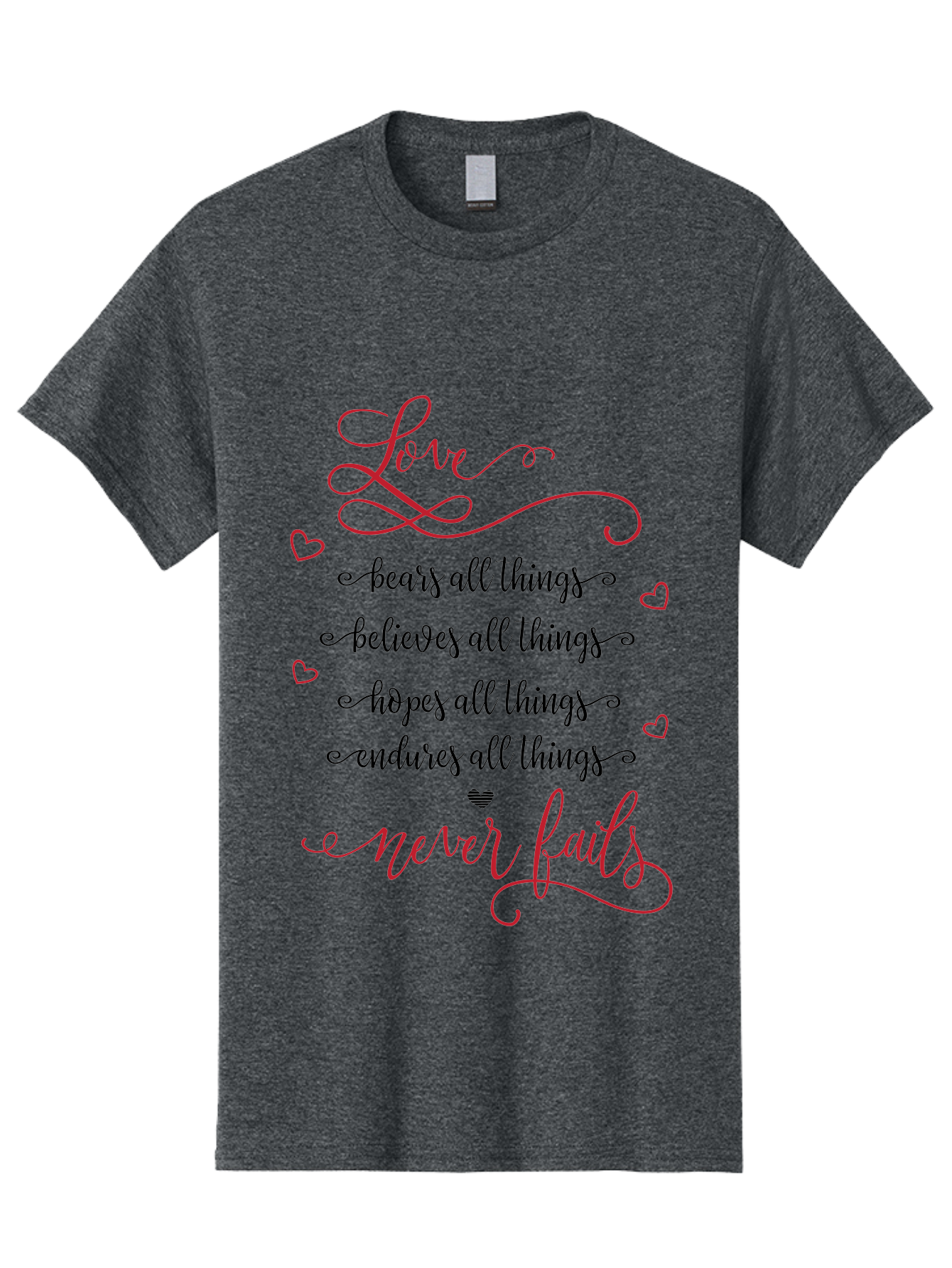 Love-Never-Fails Men'S Graphic Tee, 100% Cotton, Comfortable Casual Summer Wear, Machine Washable, Love Quote, Inspirational Quote, Positive Affirmation, Heartwarming Message, Faith, Hope, Charity, 1 Corinthians 13:8 Aac980 23