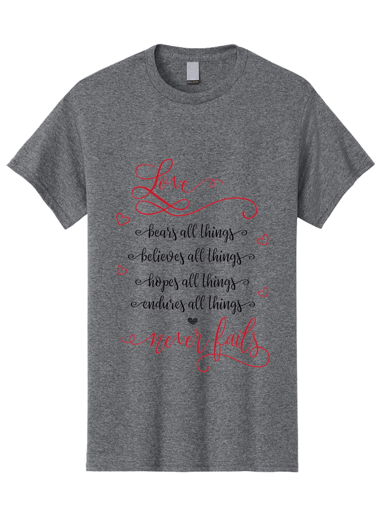Love-Never-Fails Men'S Graphic Tee, 100% Cotton, Comfortable Casual Summer Wear, Machine Washable, Love Quote, Inspirational Quote, Positive Affirmation, Heartwarming Message, Faith, Hope, Charity, 1 Corinthians 13:8 Aac980 15