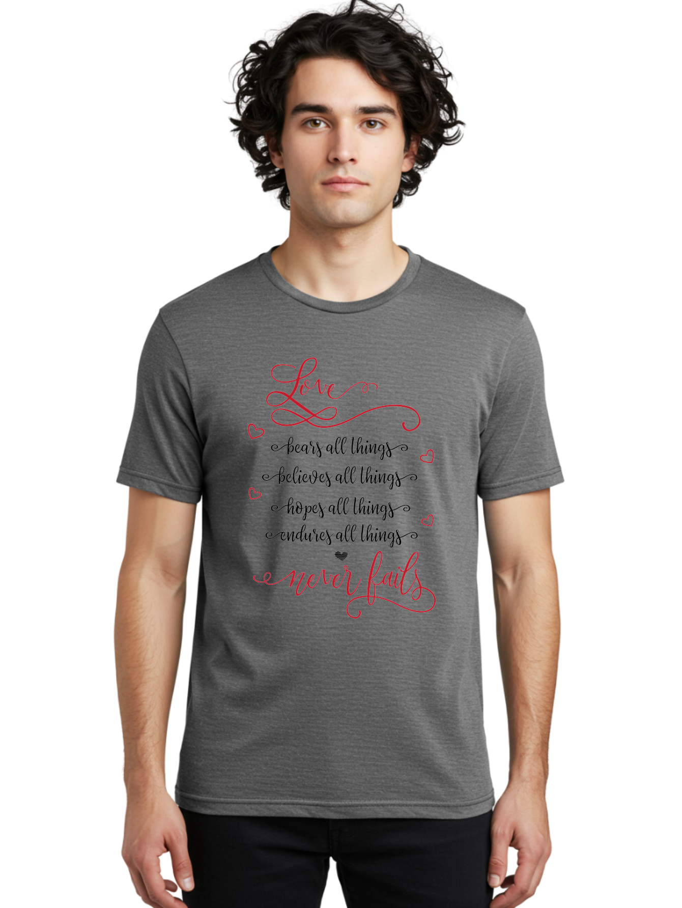 Love-Never-Fails Men'S Graphic Tee, 100% Cotton, Comfortable Casual Summer Wear, Machine Washable, Love Quote, Inspirational Quote, Positive Affirmation, Heartwarming Message, Faith, Hope, Charity, 1 Corinthians 13:8 Aac980 16