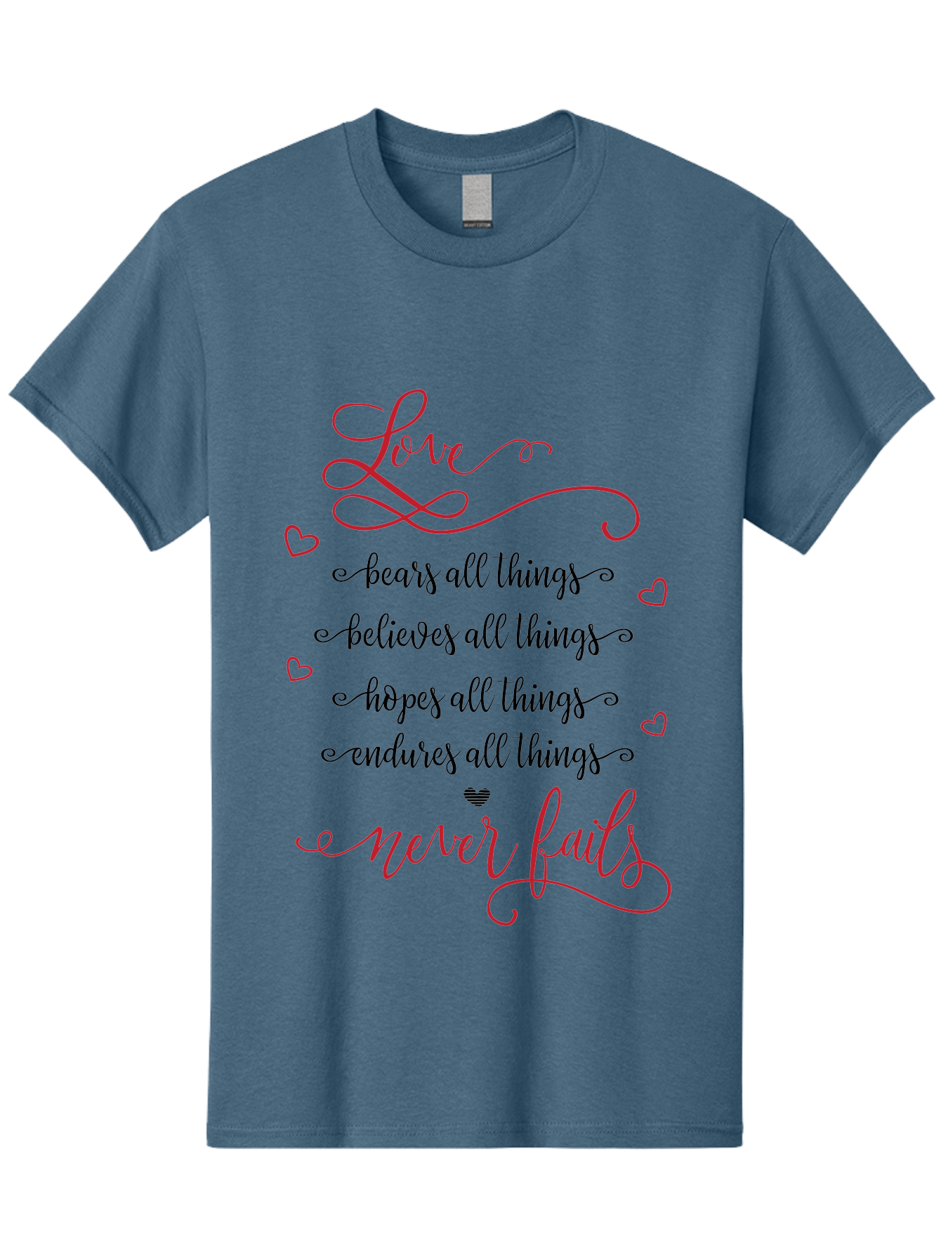 Love-Never-Fails Men'S Graphic Tee, 100% Cotton, Comfortable Casual Summer Wear, Machine Washable, Love Quote, Inspirational Quote, Positive Affirmation, Heartwarming Message, Faith, Hope, Charity, 1 Corinthians 13:8 Aac980 7