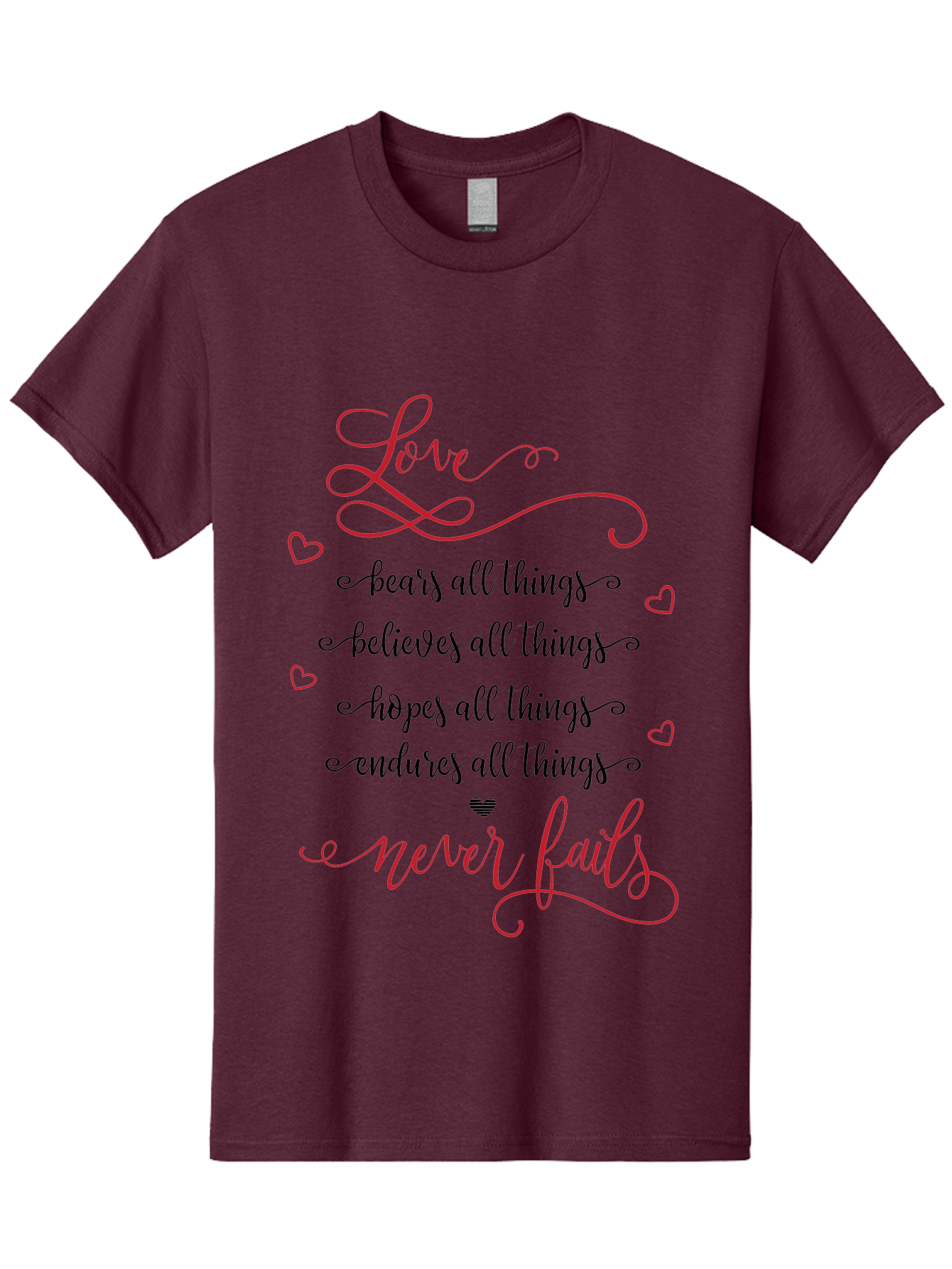Love-Never-Fails Men'S Graphic Tee, 100% Cotton, Comfortable Casual Summer Wear, Machine Washable, Love Quote, Inspirational Quote, Positive Affirmation, Heartwarming Message, Faith, Hope, Charity, 1 Corinthians 13:8 Aac980 25
