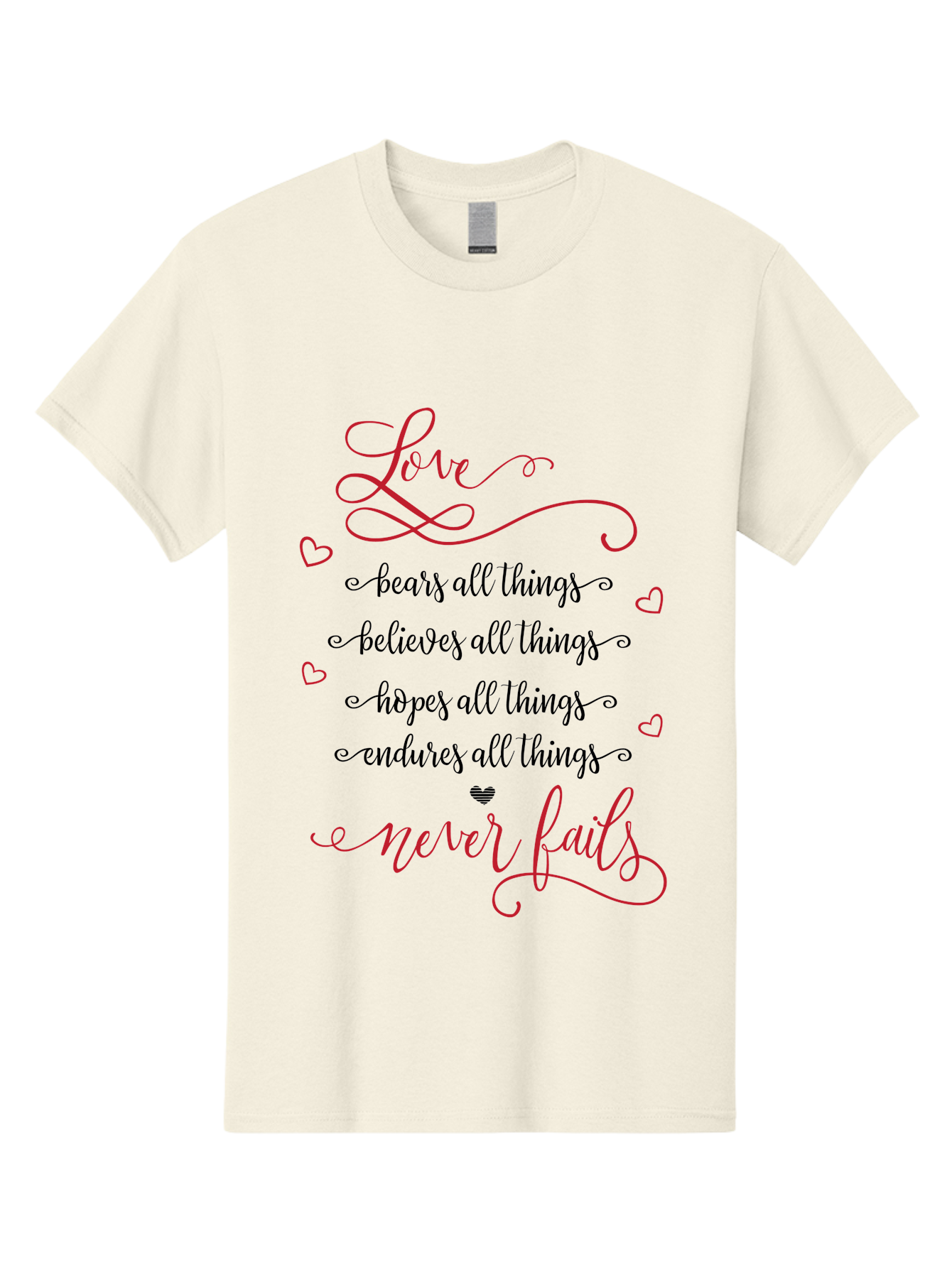 Love-Never-Fails Men'S Graphic Tee, 100% Cotton, Comfortable Casual Summer Wear, Machine Washable, Love Quote, Inspirational Quote, Positive Affirmation, Heartwarming Message, Faith, Hope, Charity, 1 Corinthians 13:8 Aac980 19