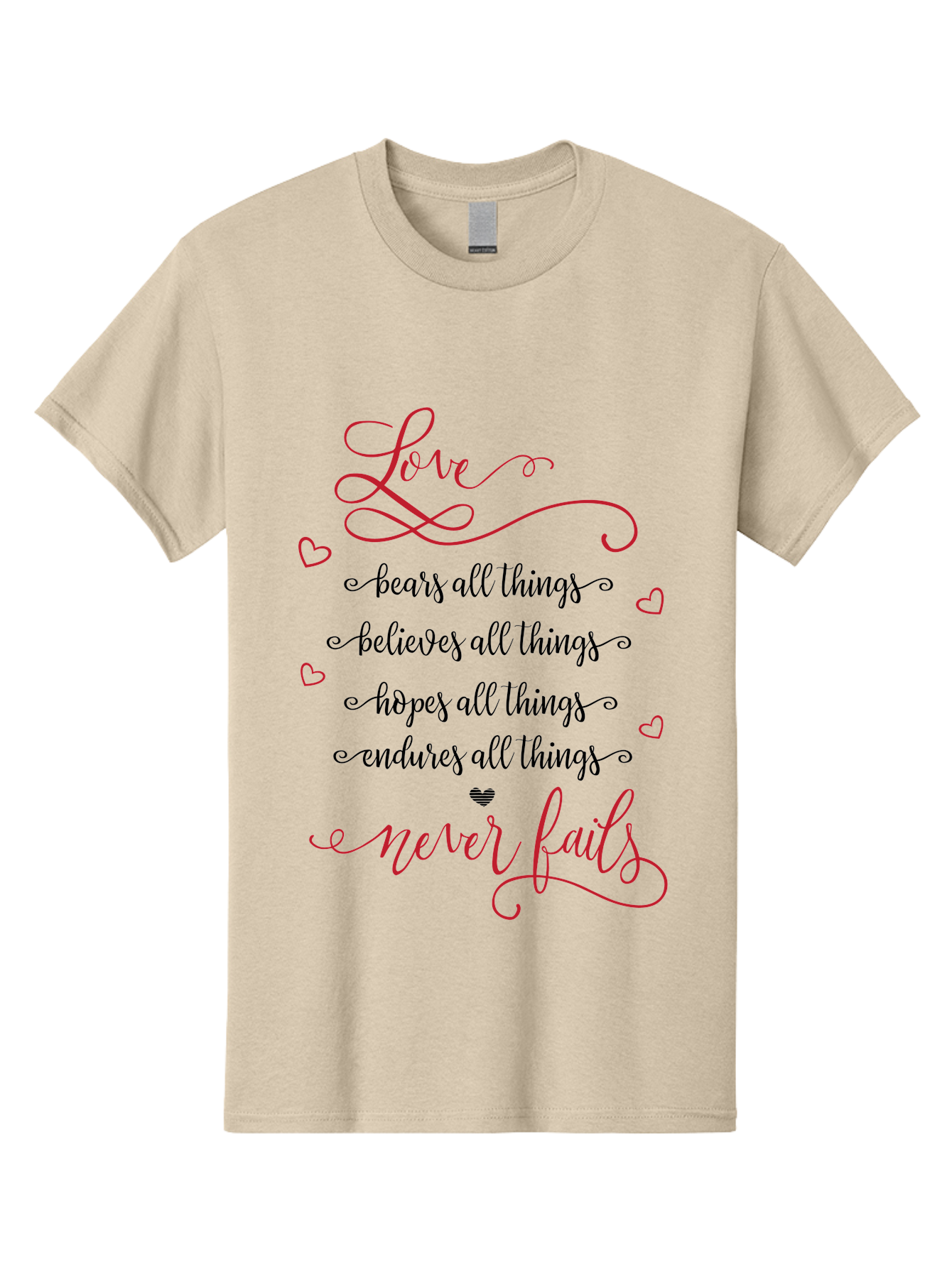Love-Never-Fails Men'S Graphic Tee, 100% Cotton, Comfortable Casual Summer Wear, Machine Washable, Love Quote, Inspirational Quote, Positive Affirmation, Heartwarming Message, Faith, Hope, Charity, 1 Corinthians 13:8 Aac980 3