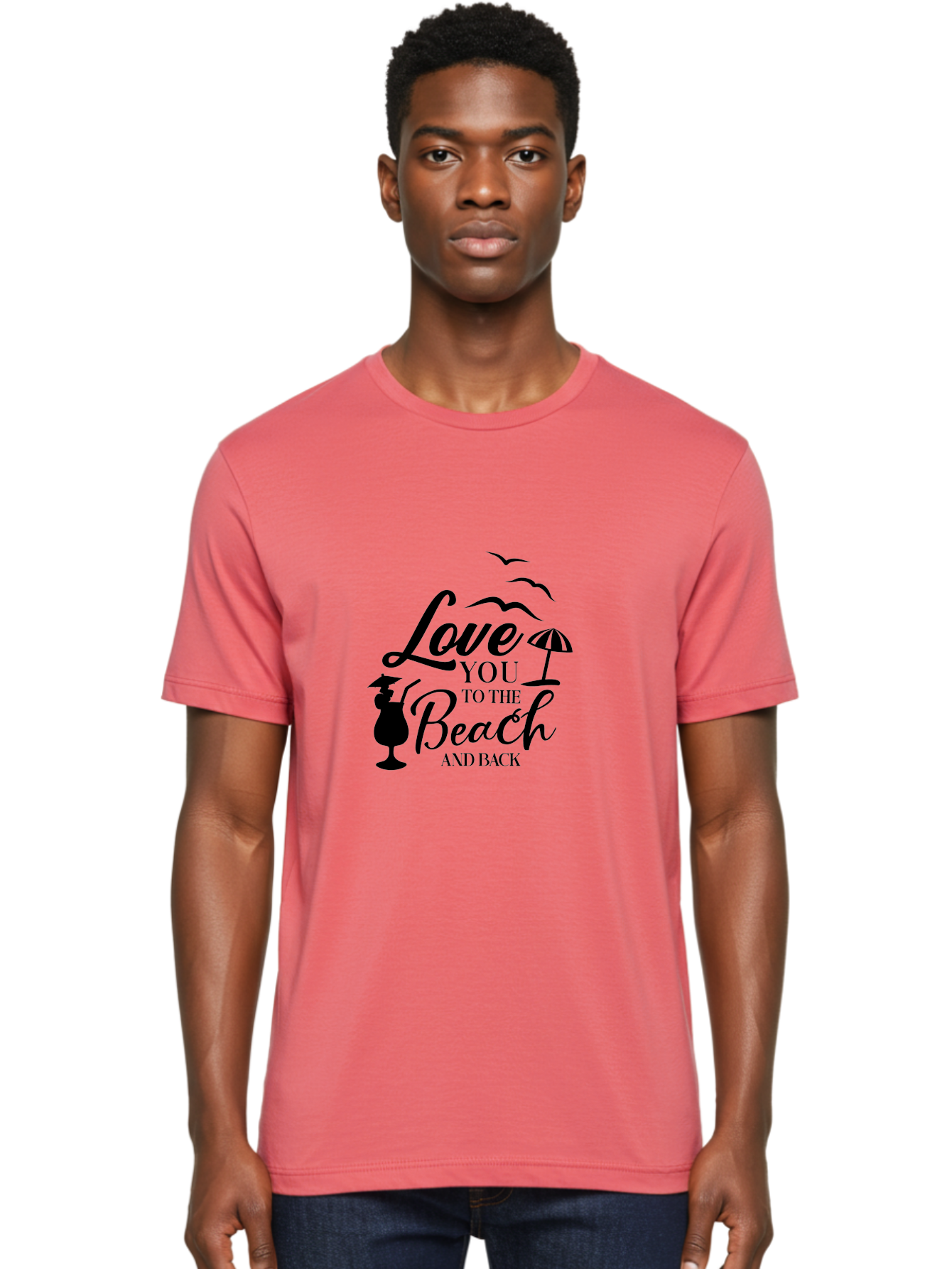 Love-You-To-The-Beach-And-Back Men'S Graphic Tee, 100% Cotton, Comfortable Casual Summer Wear, Machine Washable, Beach Love Quote, Seaside Charm, Coastal Vibes, Summer Romance, Tropical Getaway, Ocean Breeze, Birds Flying, Aac981 18