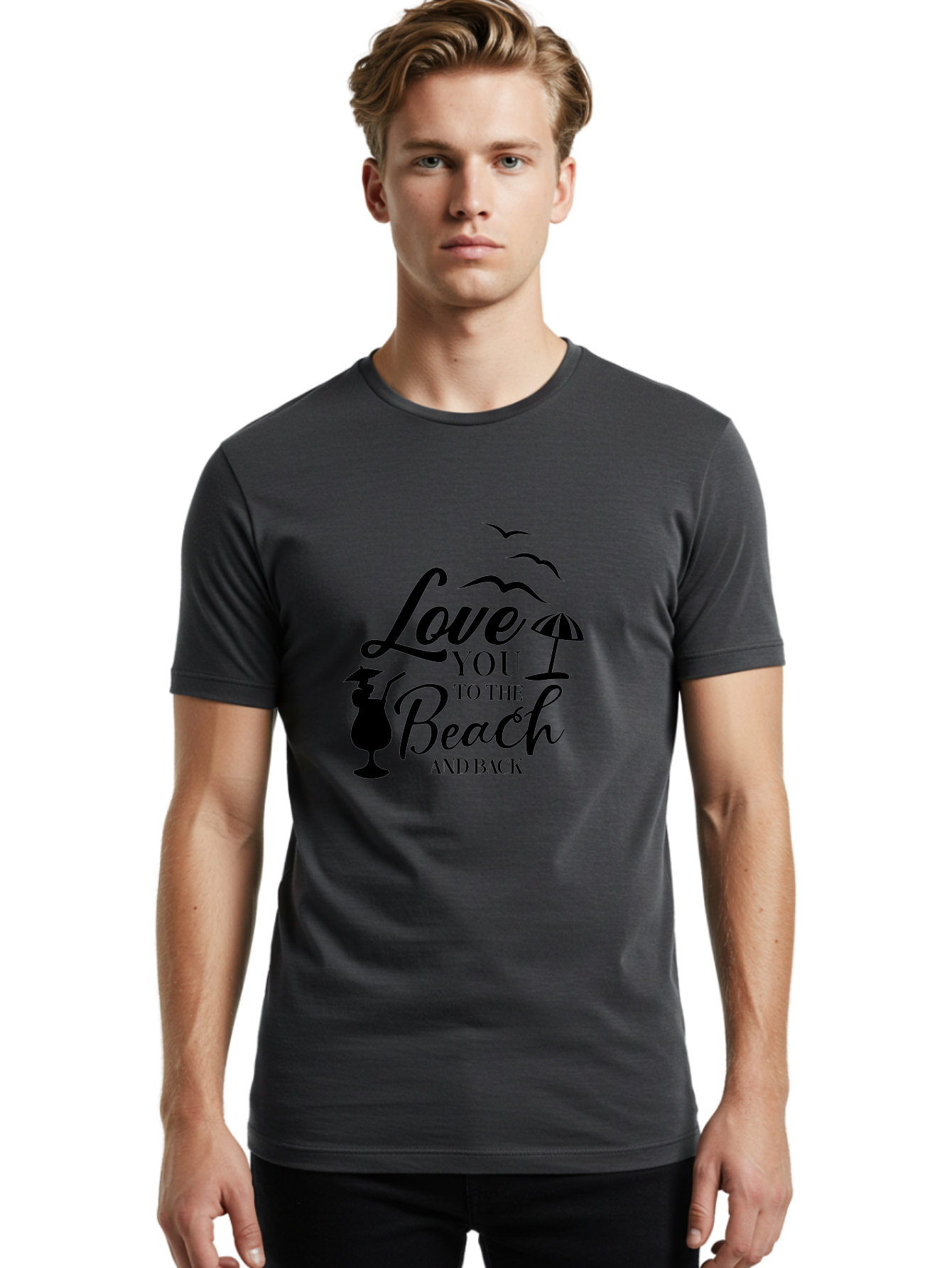 Love-You-To-The-Beach-And-Back Men'S Graphic Tee, 100% Cotton, Comfortable Casual Summer Wear, Machine Washable, Beach Love Quote, Seaside Charm, Coastal Vibes, Summer Romance, Tropical Getaway, Ocean Breeze, Birds Flying, Aac981 6