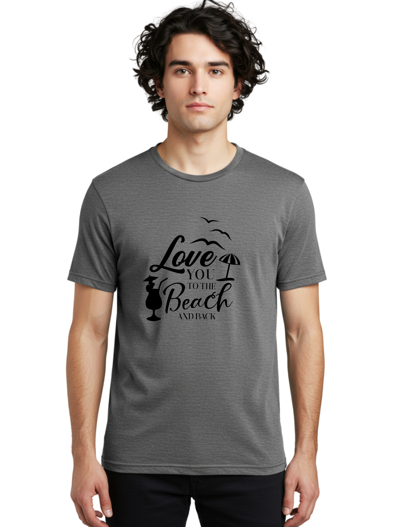 Love-You-To-The-Beach-And-Back Men'S Graphic Tee, 100% Cotton, Comfortable Casual Summer Wear, Machine Washable, Beach Love Quote, Seaside Charm, Coastal Vibes, Summer Romance, Tropical Getaway, Ocean Breeze, Birds Flying, Aac981 8