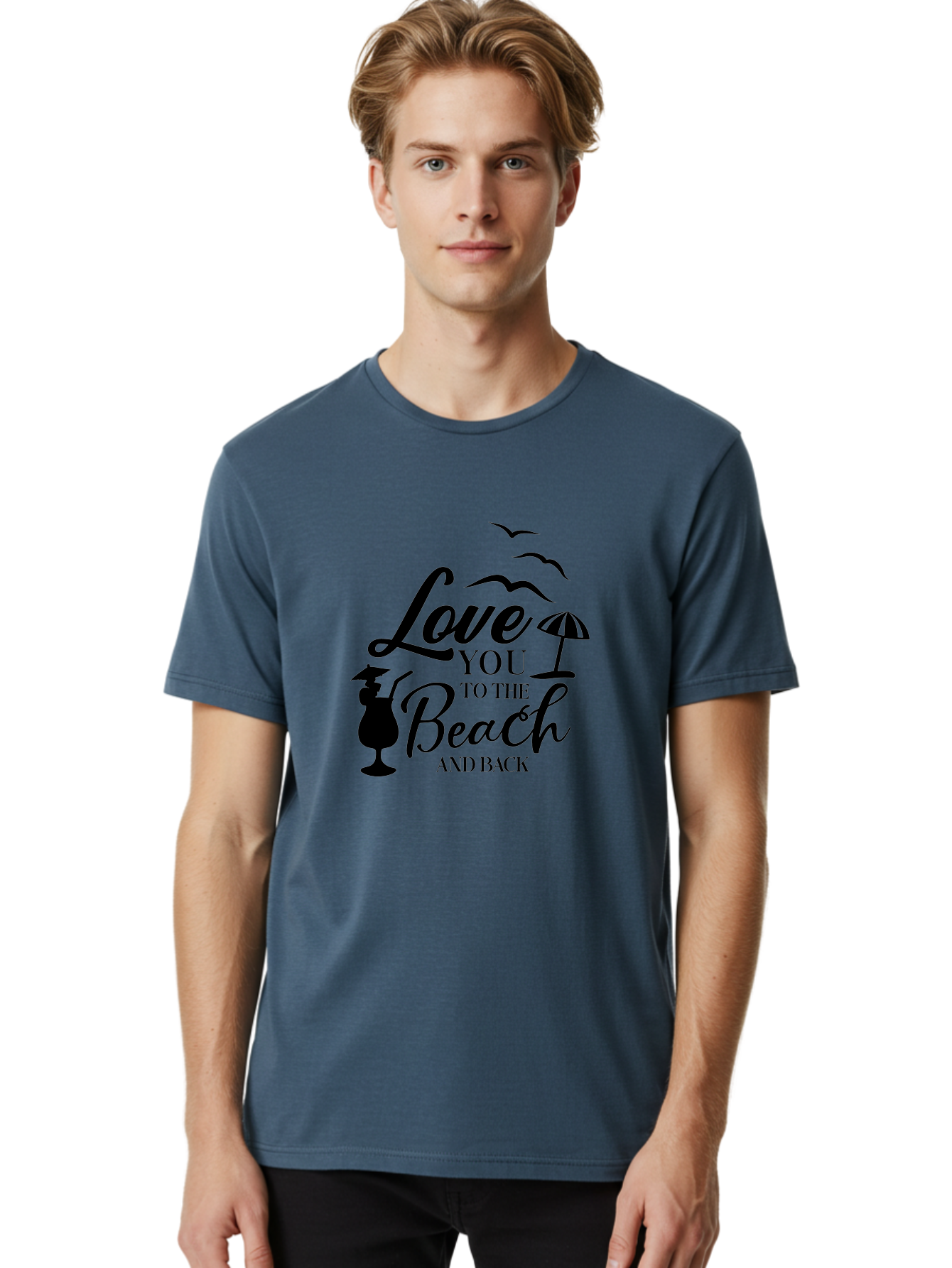 Love-You-To-The-Beach-And-Back Men'S Graphic Tee, 100% Cotton, Comfortable Casual Summer Wear, Machine Washable, Beach Love Quote, Seaside Charm, Coastal Vibes, Summer Romance, Tropical Getaway, Ocean Breeze, Birds Flying, Aac981 28