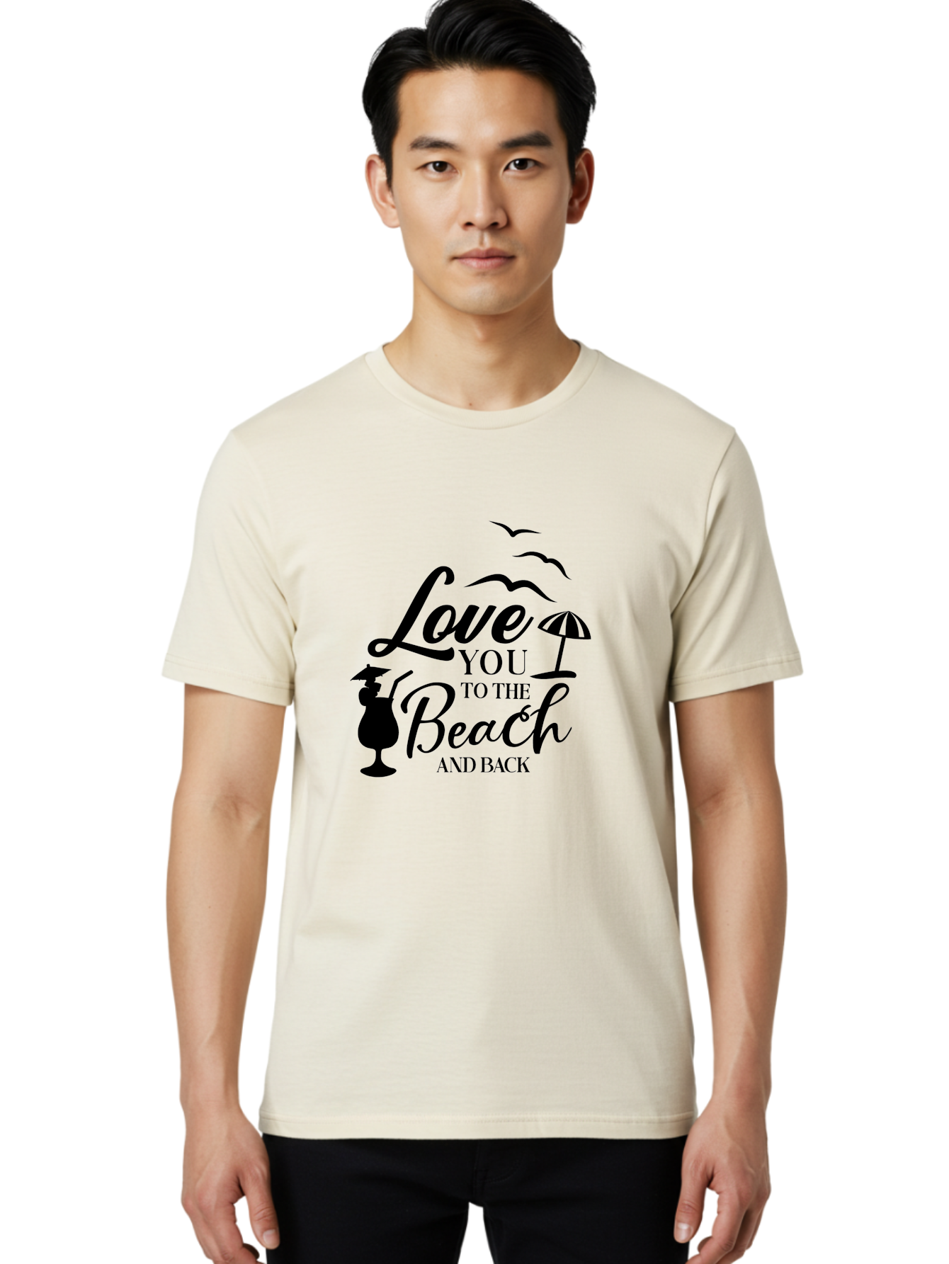 Love-You-To-The-Beach-And-Back Men'S Graphic Tee, 100% Cotton, Comfortable Casual Summer Wear, Machine Washable, Beach Love Quote, Seaside Charm, Coastal Vibes, Summer Romance, Tropical Getaway, Ocean Breeze, Birds Flying, Aac981 4