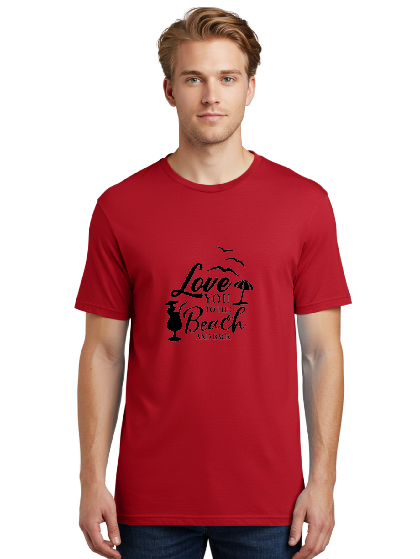 Love-You-To-The-Beach-And-Back Men'S Graphic Tee, 100% Cotton, Comfortable Casual Summer Wear, Machine Washable, Beach Love Quote, Seaside Charm, Coastal Vibes, Summer Romance, Tropical Getaway, Ocean Breeze, Birds Flying, Aac981 24