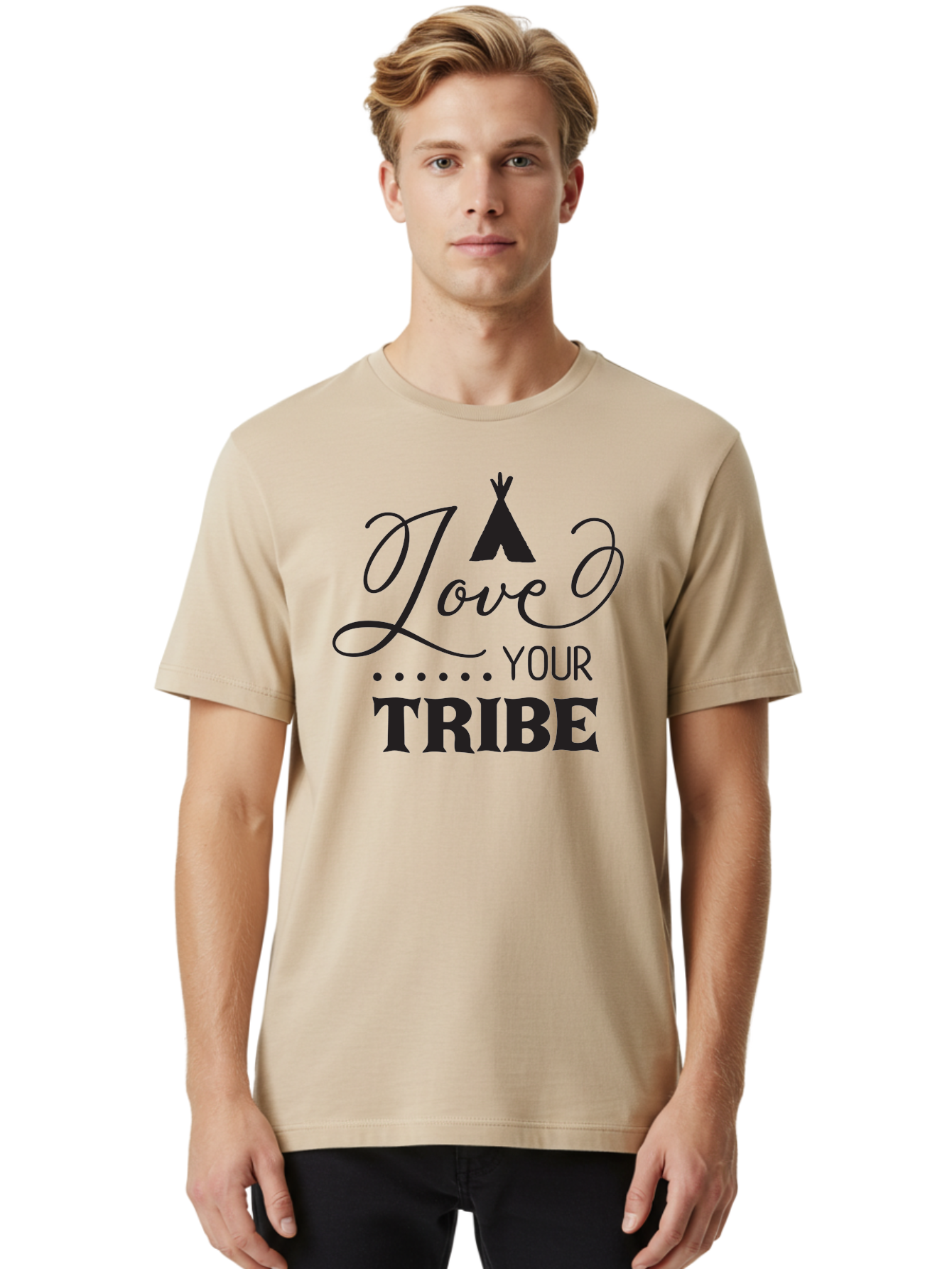 Love-Your-Tribe Men'S Graphic Tee, 100% Cotton, Comfortable Casual Summer Wear, Machine Washable, Love Your Tribe, Tribal Love, Motivational Quote, Inspirational Saying, Teepee Symbol, Unity Phrase, Community Message, Typographic Art Aac982 24
