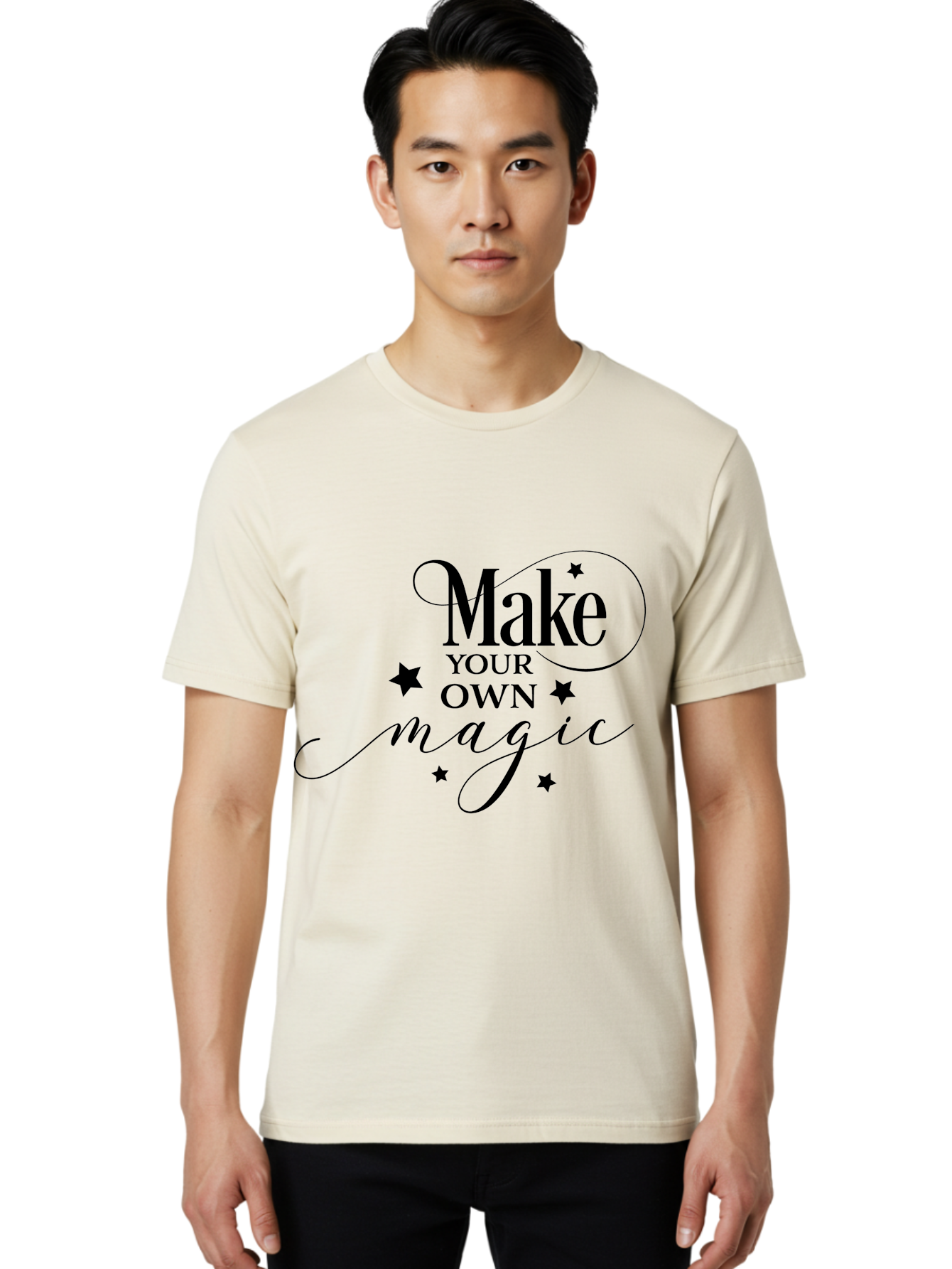 Make-Your-Own-Magic Men'S Graphic Tee, 100% Cotton, Comfortable Casual Summer Wear, Machine Washable, Inspirational Quote, Motivational Phrase, Magic Spell, Stars Decoration, Typography Art, Positive Vibes, Empowerment Message, Mystical Charm Aac988 24
