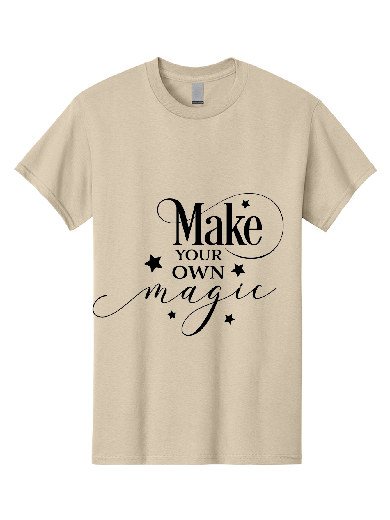 Make-Your-Own-Magic Men'S Graphic Tee, 100% Cotton, Comfortable Casual Summer Wear, Machine Washable, Inspirational Quote, Motivational Phrase, Magic Spell, Stars Decoration, Typography Art, Positive Vibes, Empowerment Message, Mystical Charm Aac988 7