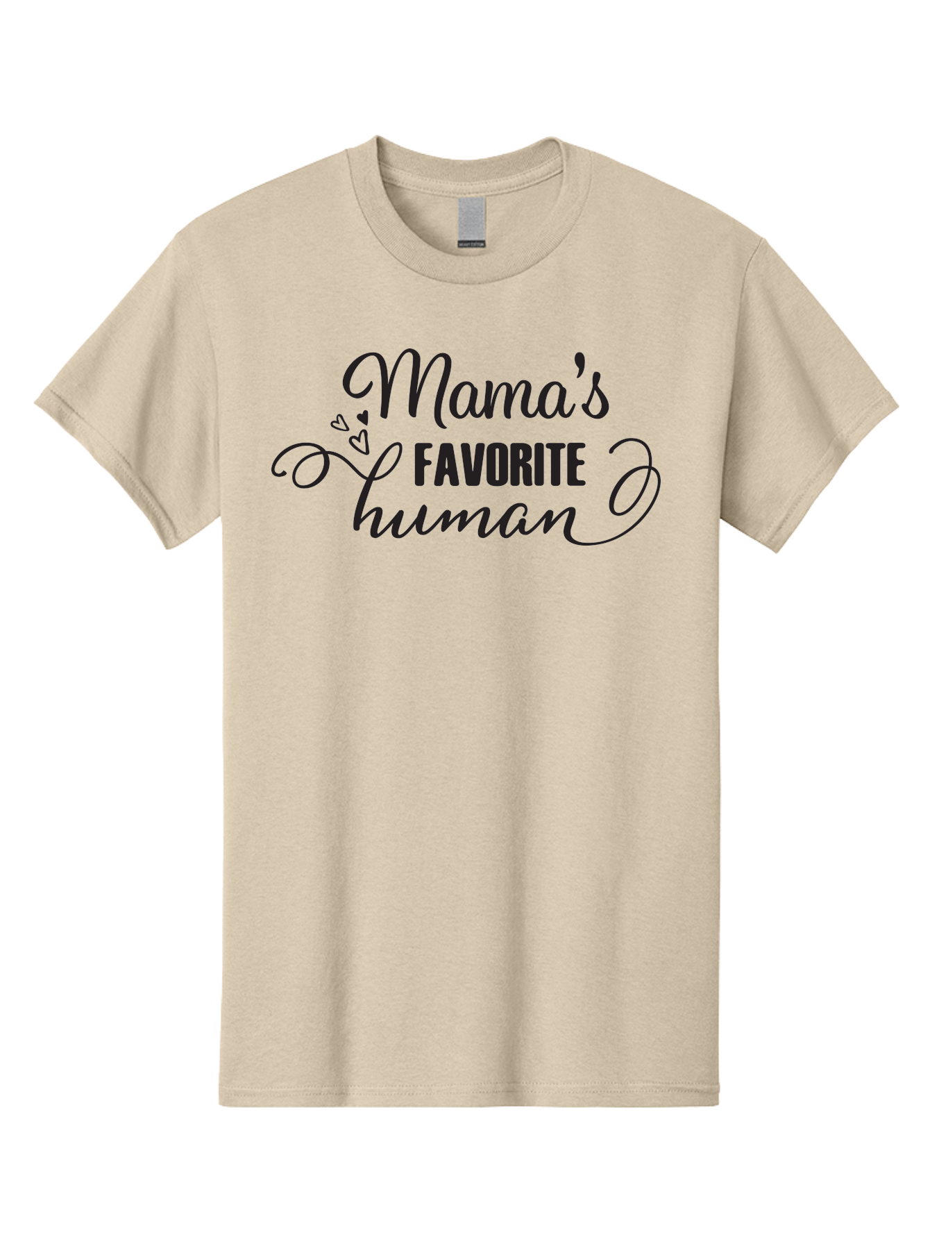 Mama-S-Favorite-Human Men'S Graphic Tee, 100% Cotton, Comfortable Casual Summer Wear, Machine Washable, Mama'S Favorite Human, Heartwarming Phrase, Cursive Font, Decorative Hearts, Favorite Child, Mother'S Love, Family Bonding, Aac993 27