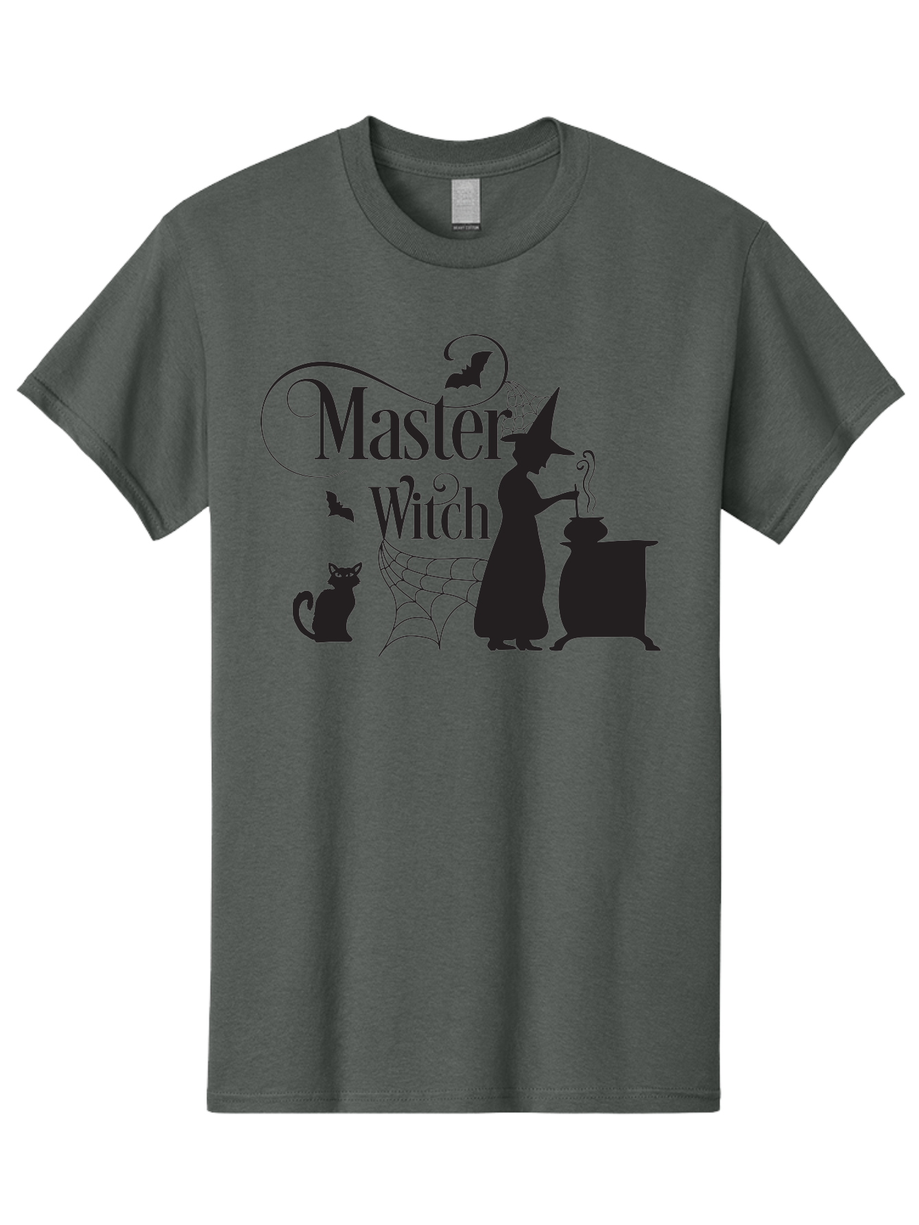 Master-Witch Men'S Graphic Tee, 100% Cotton, Comfortable Casual Summer Wear, Machine Washable, Witch Silhouette, Cauldron, Black Cat, Spider Web, Bats, Mystical Symbols, Witchcraft, Magic, Halloween Theme, Spooky Atmosphere, Mysterious, Aac994 11