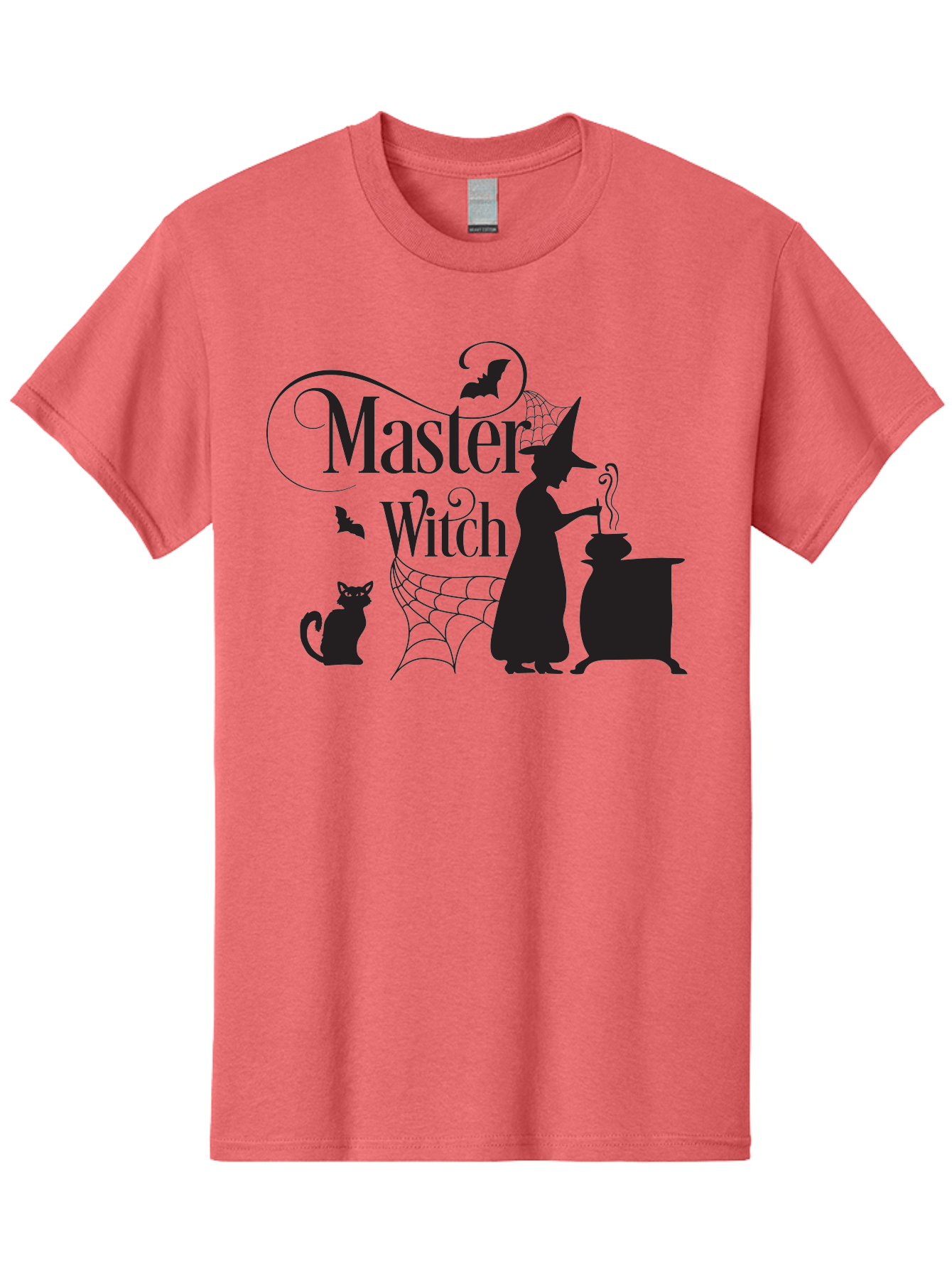 Master-Witch Men'S Graphic Tee, 100% Cotton, Comfortable Casual Summer Wear, Machine Washable, Witch Silhouette, Cauldron, Black Cat, Spider Web, Bats, Mystical Symbols, Witchcraft, Magic, Halloween Theme, Spooky Atmosphere, Mysterious, Aac994 19