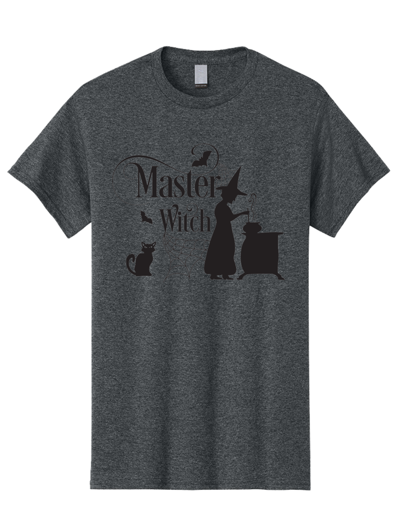 Master-Witch Men'S Graphic Tee, 100% Cotton, Comfortable Casual Summer Wear, Machine Washable, Witch Silhouette, Cauldron, Black Cat, Spider Web, Bats, Mystical Symbols, Witchcraft, Magic, Halloween Theme, Spooky Atmosphere, Mysterious, Aac994 17