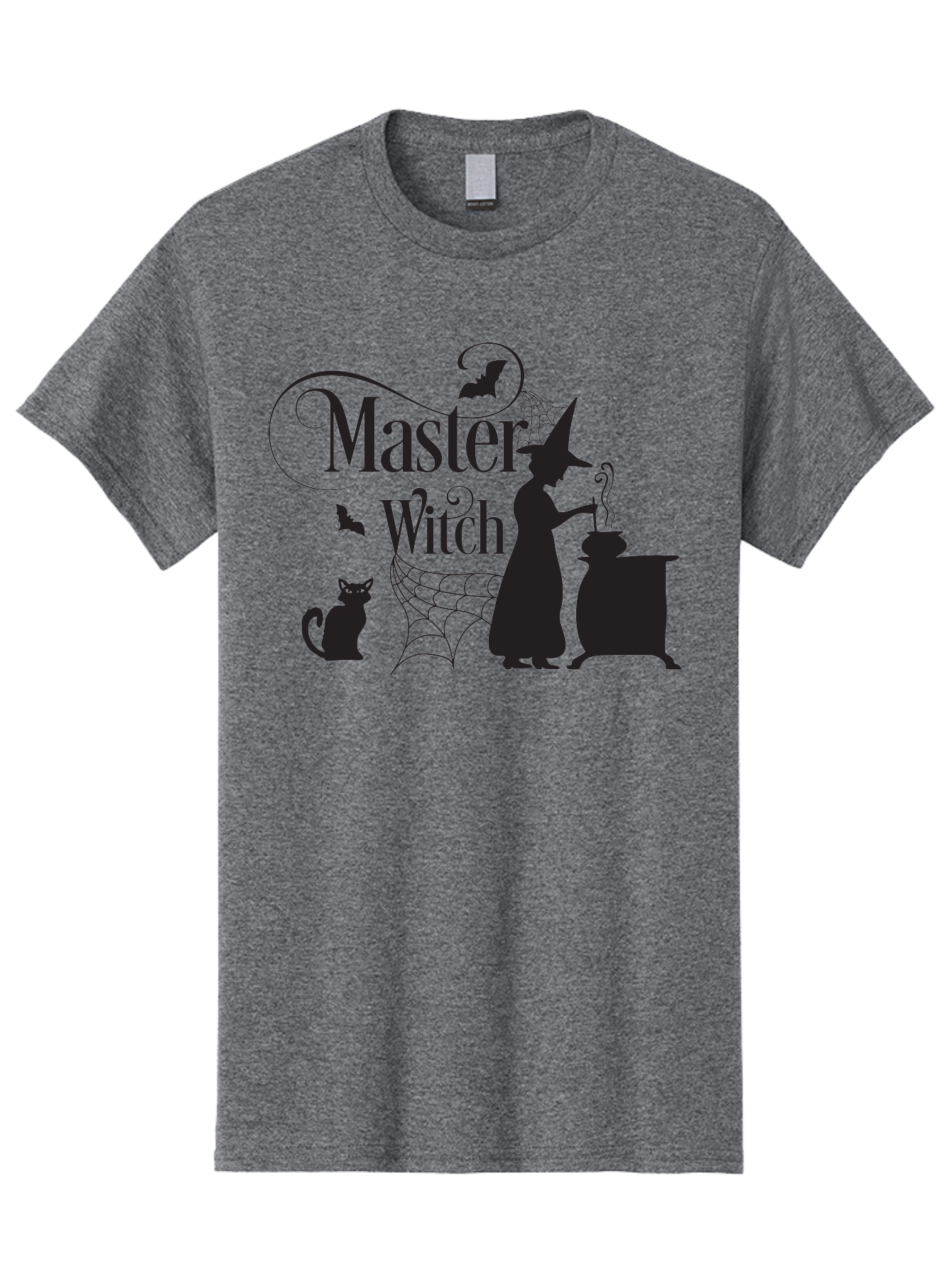 Master-Witch Men'S Graphic Tee, 100% Cotton, Comfortable Casual Summer Wear, Machine Washable, Witch Silhouette, Cauldron, Black Cat, Spider Web, Bats, Mystical Symbols, Witchcraft, Magic, Halloween Theme, Spooky Atmosphere, Mysterious, Aac994 29