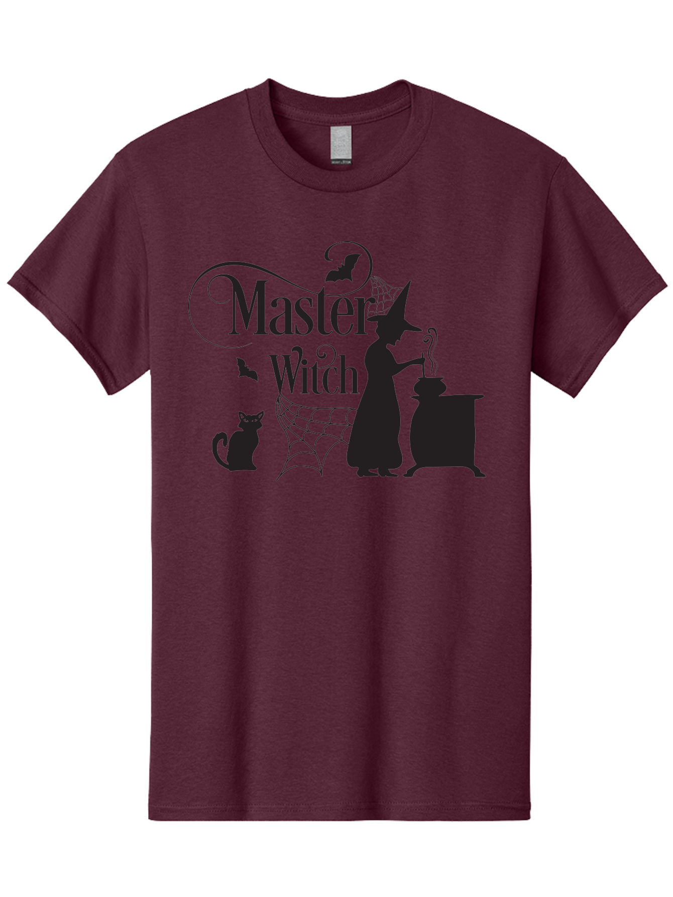 Master-Witch Men'S Graphic Tee, 100% Cotton, Comfortable Casual Summer Wear, Machine Washable, Witch Silhouette, Cauldron, Black Cat, Spider Web, Bats, Mystical Symbols, Witchcraft, Magic, Halloween Theme, Spooky Atmosphere, Mysterious, Aac994 21