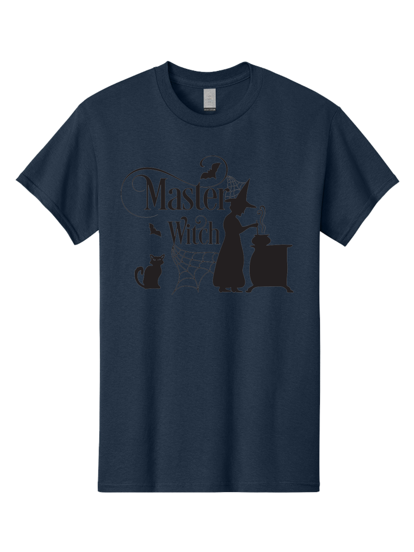 Master-Witch Men'S Graphic Tee, 100% Cotton, Comfortable Casual Summer Wear, Machine Washable, Witch Silhouette, Cauldron, Black Cat, Spider Web, Bats, Mystical Symbols, Witchcraft, Magic, Halloween Theme, Spooky Atmosphere, Mysterious, Aac994 23
