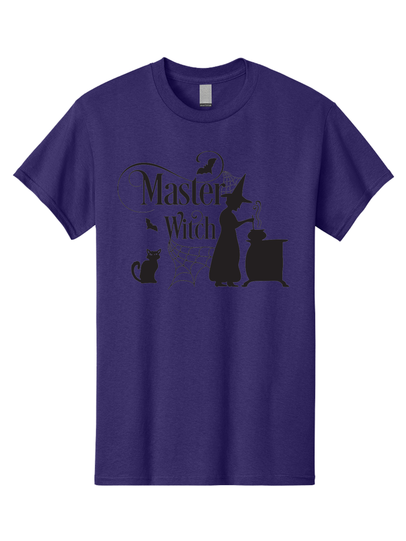 Master-Witch Men'S Graphic Tee, 100% Cotton, Comfortable Casual Summer Wear, Machine Washable, Witch Silhouette, Cauldron, Black Cat, Spider Web, Bats, Mystical Symbols, Witchcraft, Magic, Halloween Theme, Spooky Atmosphere, Mysterious, Aac994 25