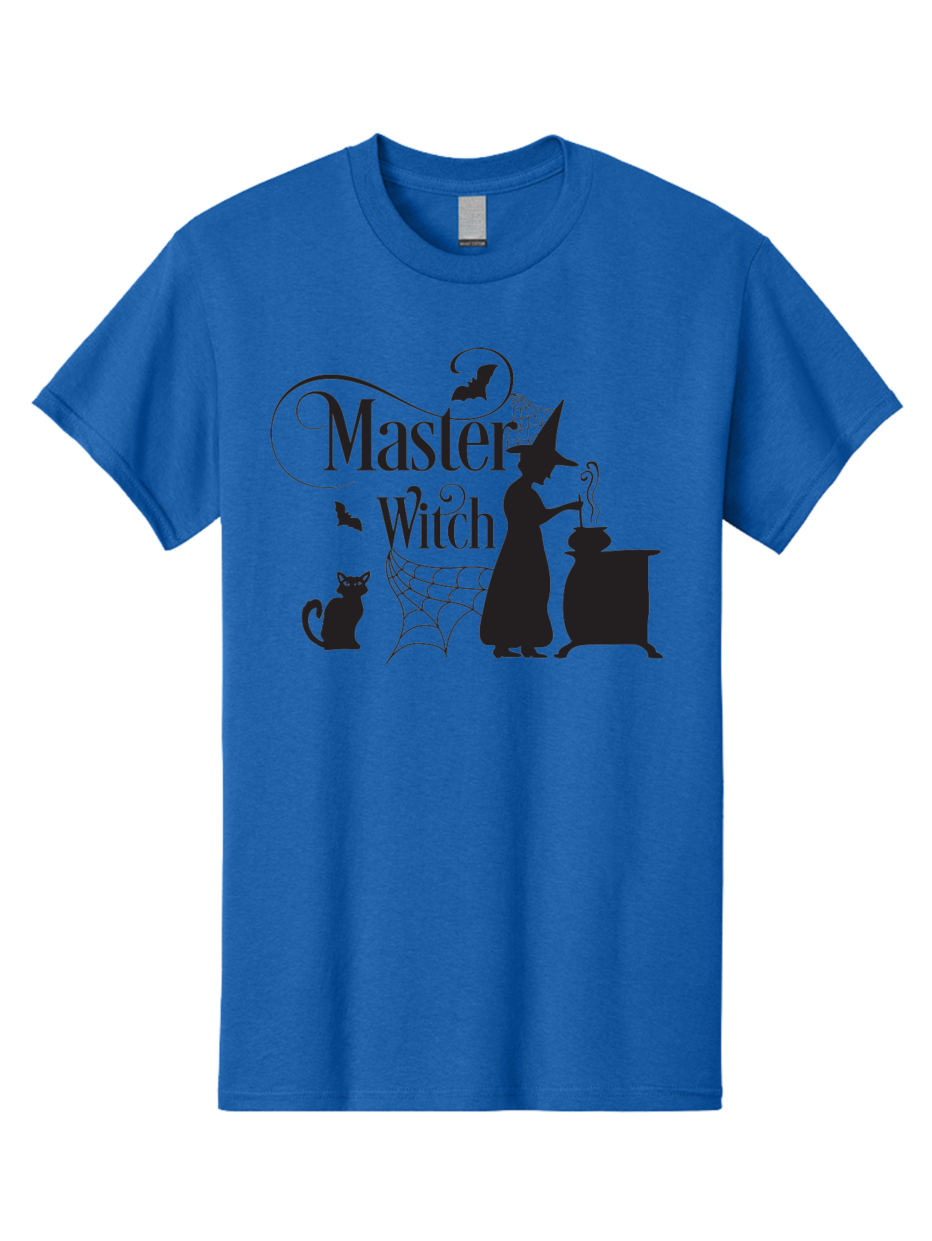 Master-Witch Men'S Graphic Tee, 100% Cotton, Comfortable Casual Summer Wear, Machine Washable, Witch Silhouette, Cauldron, Black Cat, Spider Web, Bats, Mystical Symbols, Witchcraft, Magic, Halloween Theme, Spooky Atmosphere, Mysterious, Aac994 27