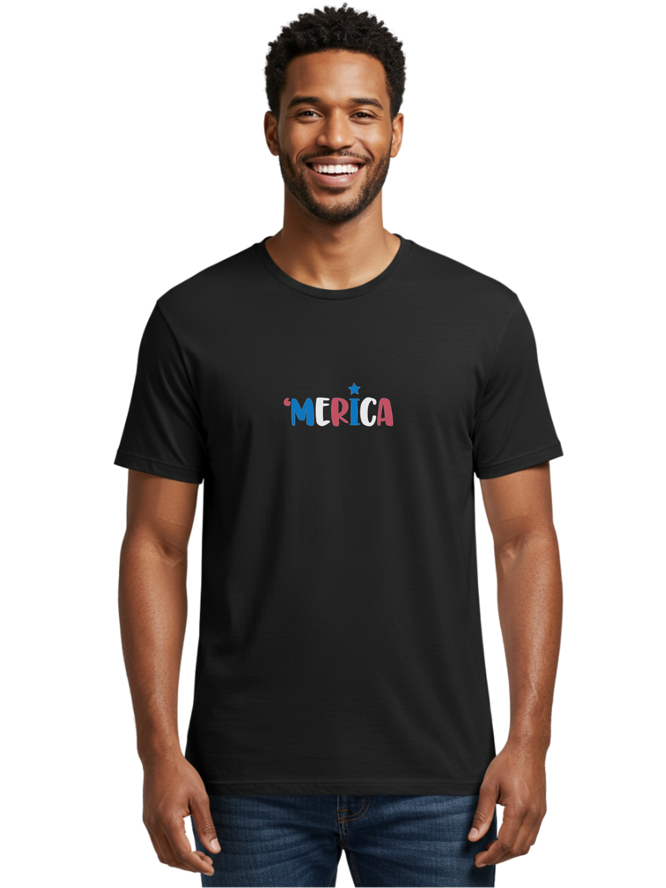 Merica Men'S Graphic Tee, 100% Cotton, Comfortable Casual Summer Wear, Machine Washable, Patriotic Design, 'Merica Text, Red White And Blue, American Flag Colors, Star Symbol, Bold Typography, Festive Atmosphere, Independence Day, Aad001 22